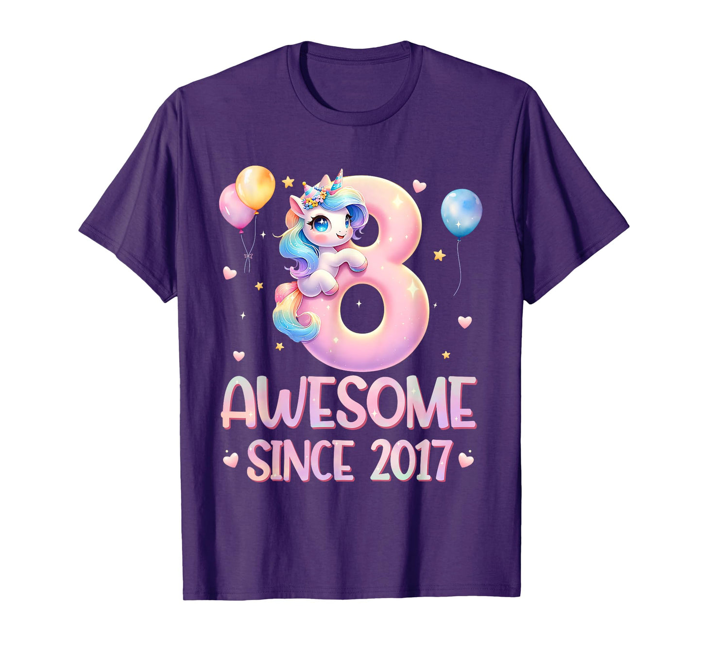 Unicorn 8th Birthday 8 Year Old Unicorn Party Girls Outfit T-Shirt