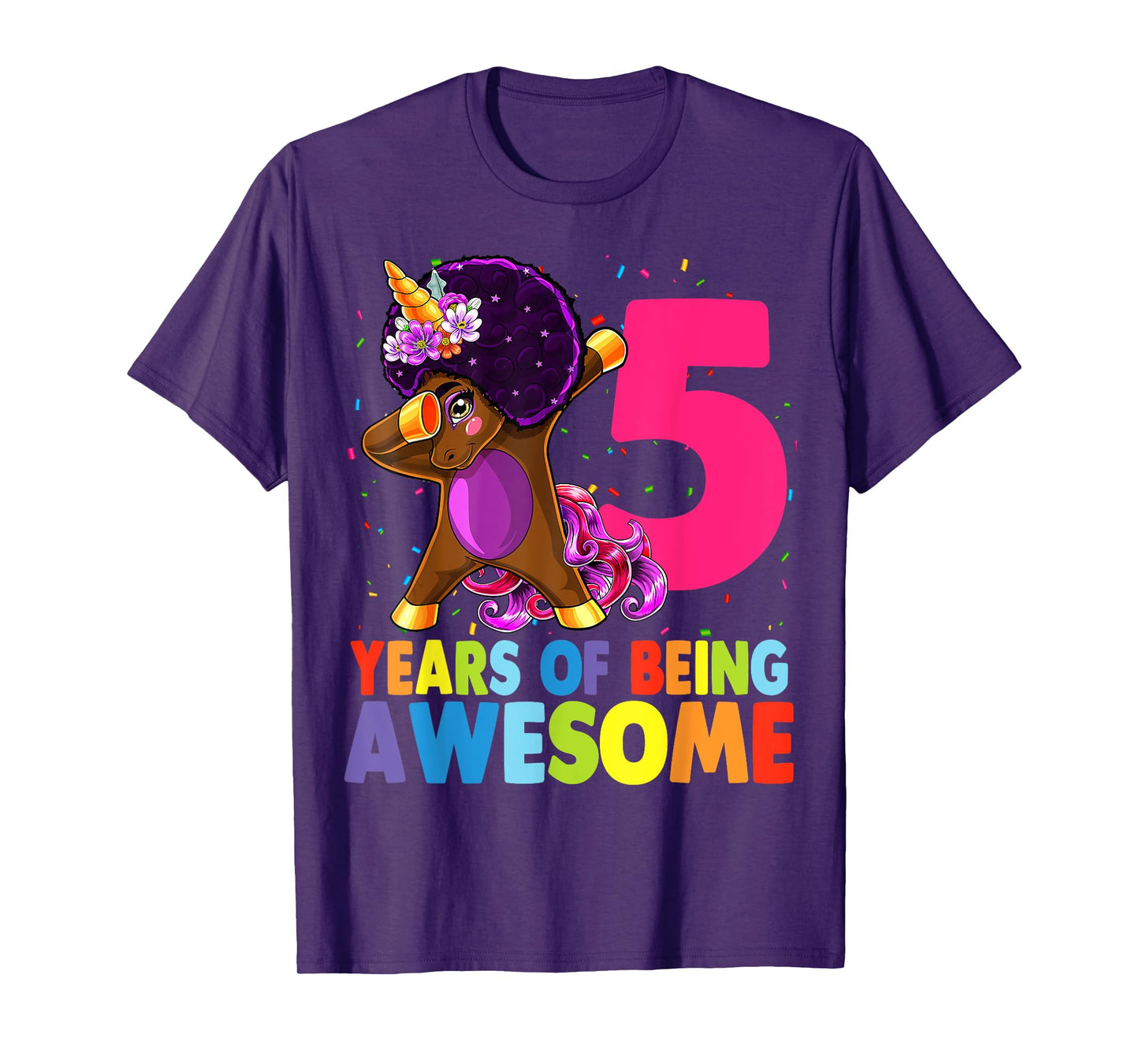 5th Birthday Dabbing Unicorn Afro Party Gift 5 Years Old T-Shirt