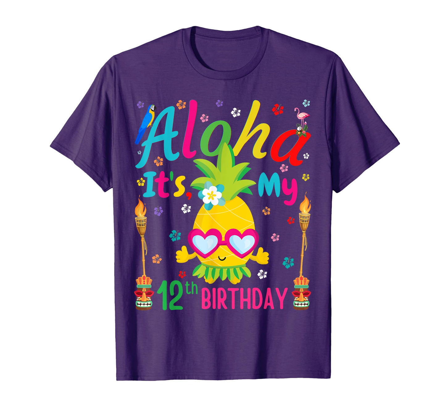 Aloha It's My 12th Birthday Pineapple Hawaii Tropical Girls T-Shirt