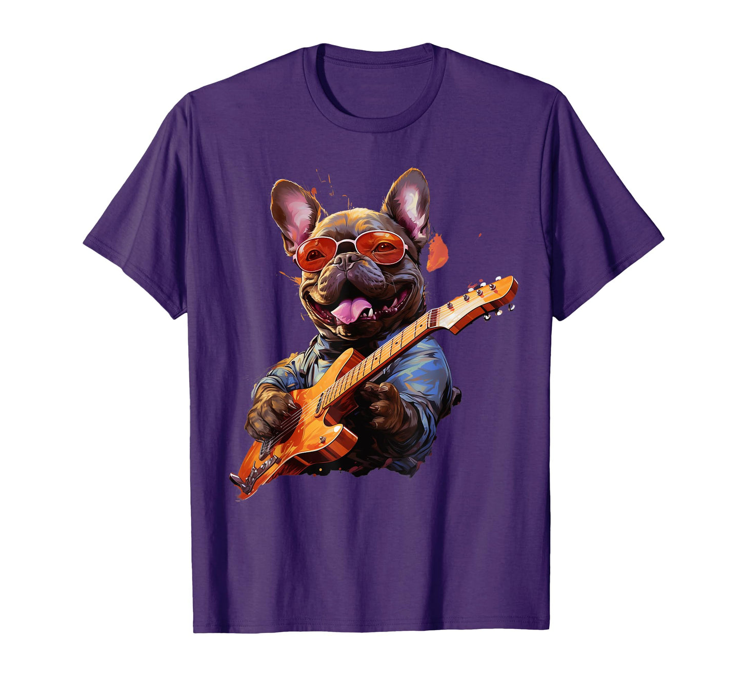 Funny Rock French Bulldog Playing Guitar T-Shirt for Men Women Girls Kids