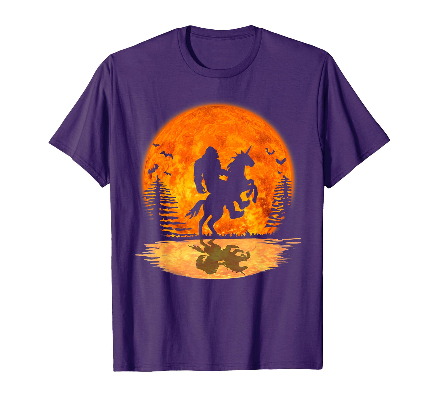 Bigfoot Sasquatch Riding Unicorn In The Moonlight Halloween T-Shirt