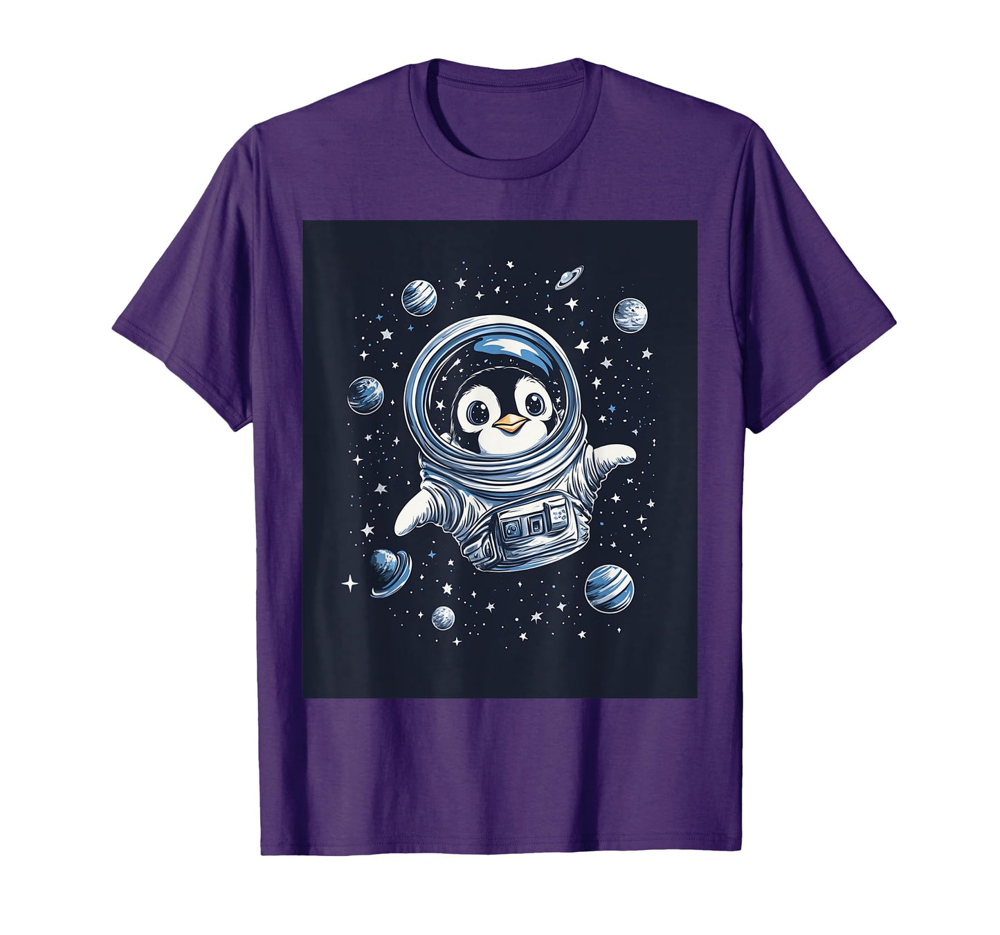Cute Penguin in Space Floating Among Stars Apparel T-Shirt