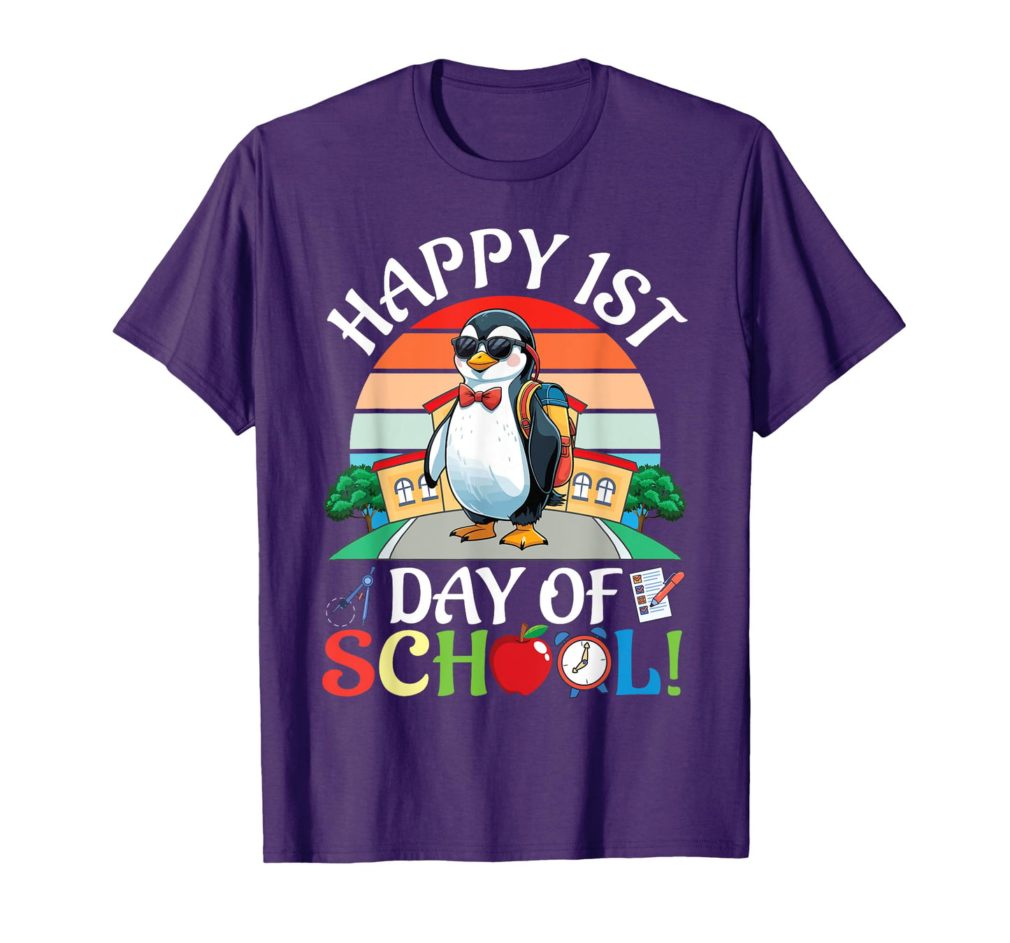 Penguin With School Backpack Books Happy First Day Of School T-Shirt