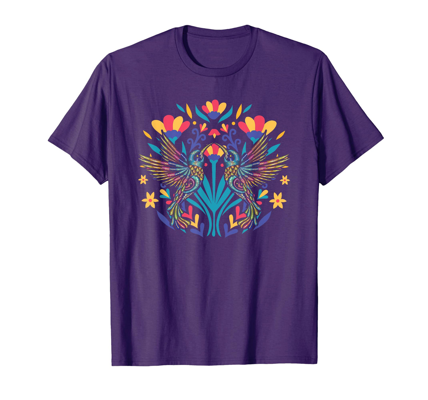 Floral Bird Otomi Mexican Embroidery Style Mexicano Mexicana T-Shirt