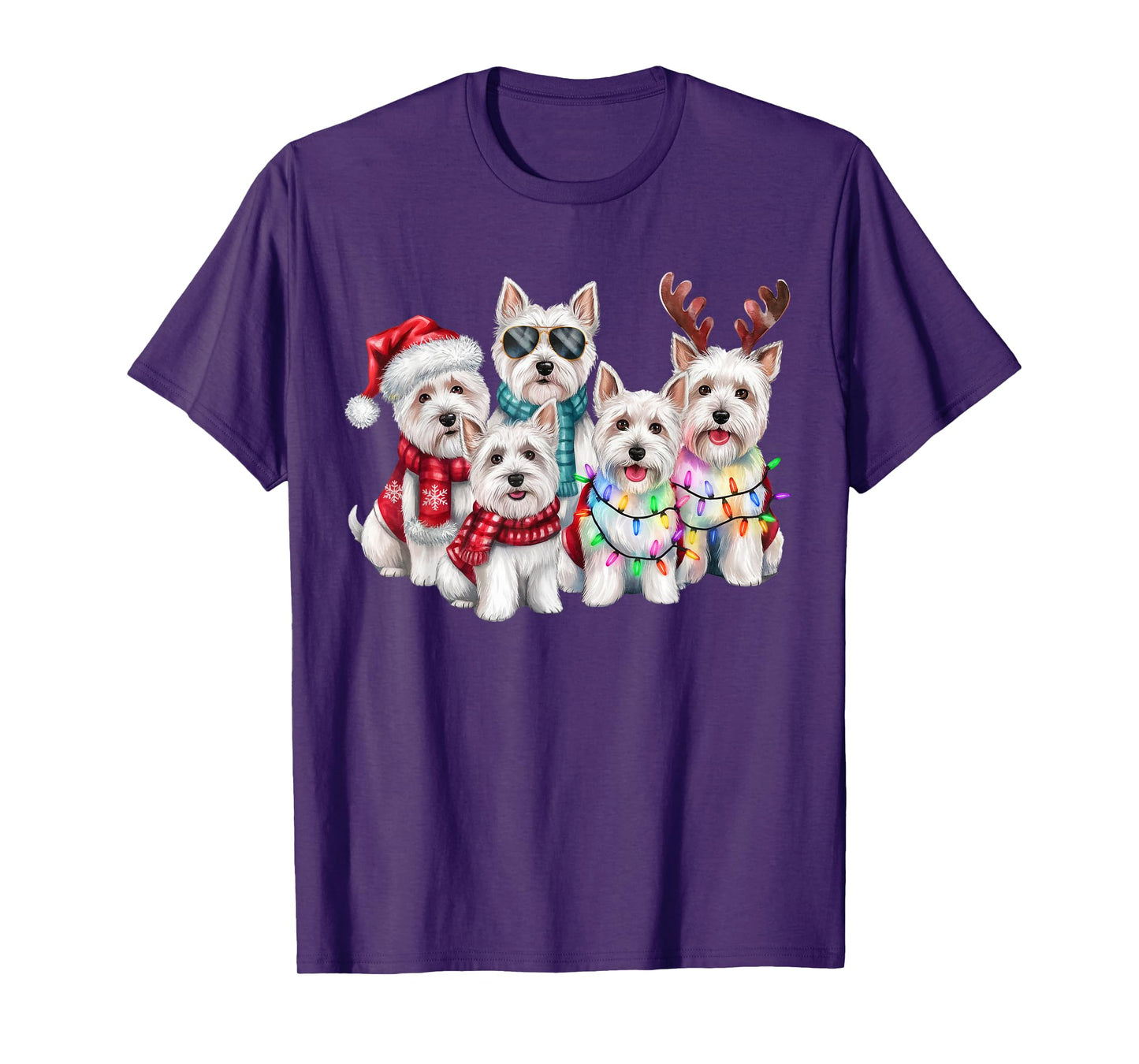 Westie Reindeer Christmas Lights Dog Lover Xmas Pajama Men Women T-Shirt
