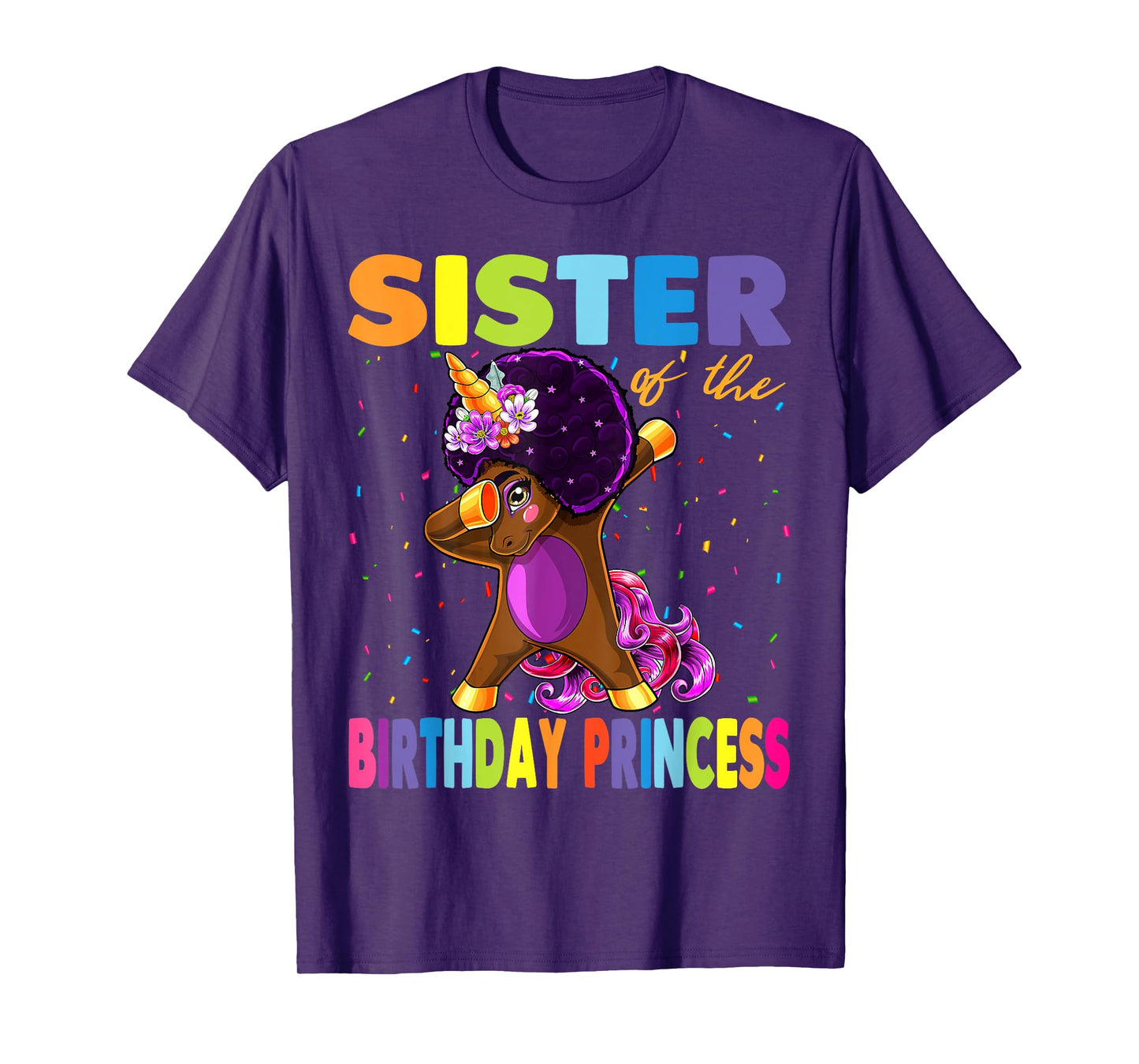 Dabbing Unicorn Afro Sister of the Birthday Princess T-Shirt