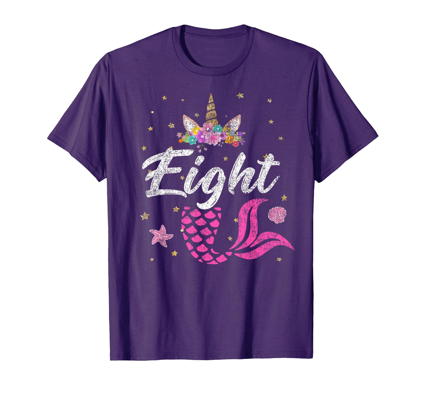 8th Birthday Girl Unicorn Shirt Mermaid Tail 8 Years Old T-Shirt