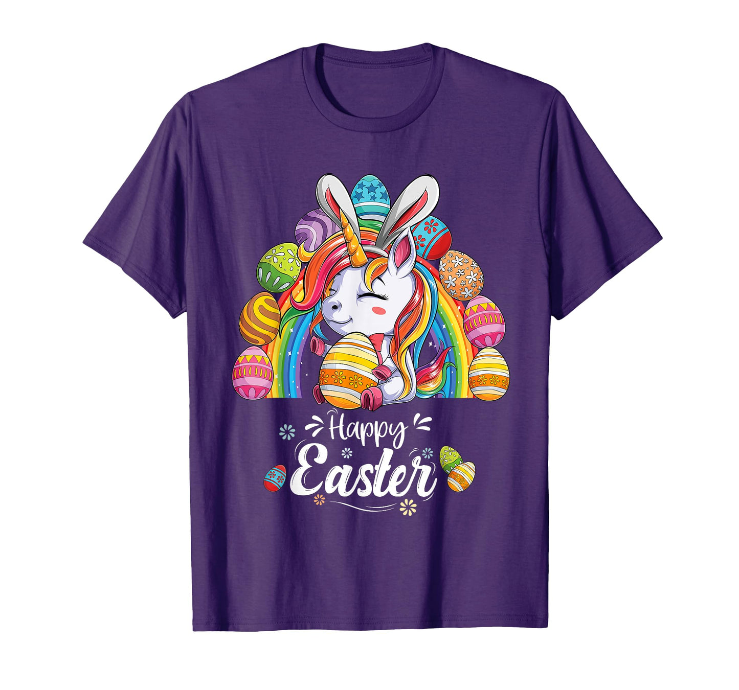 Unicorn Happy Easter Day bunny Rainbow egg Girls Kids T-Shirt