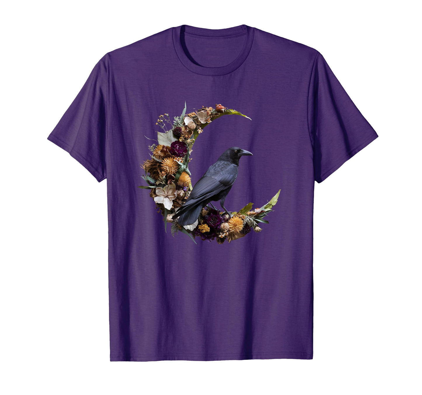 Gothic Crow Floral Moon Raven Goth Flowers Bird T-Shirt