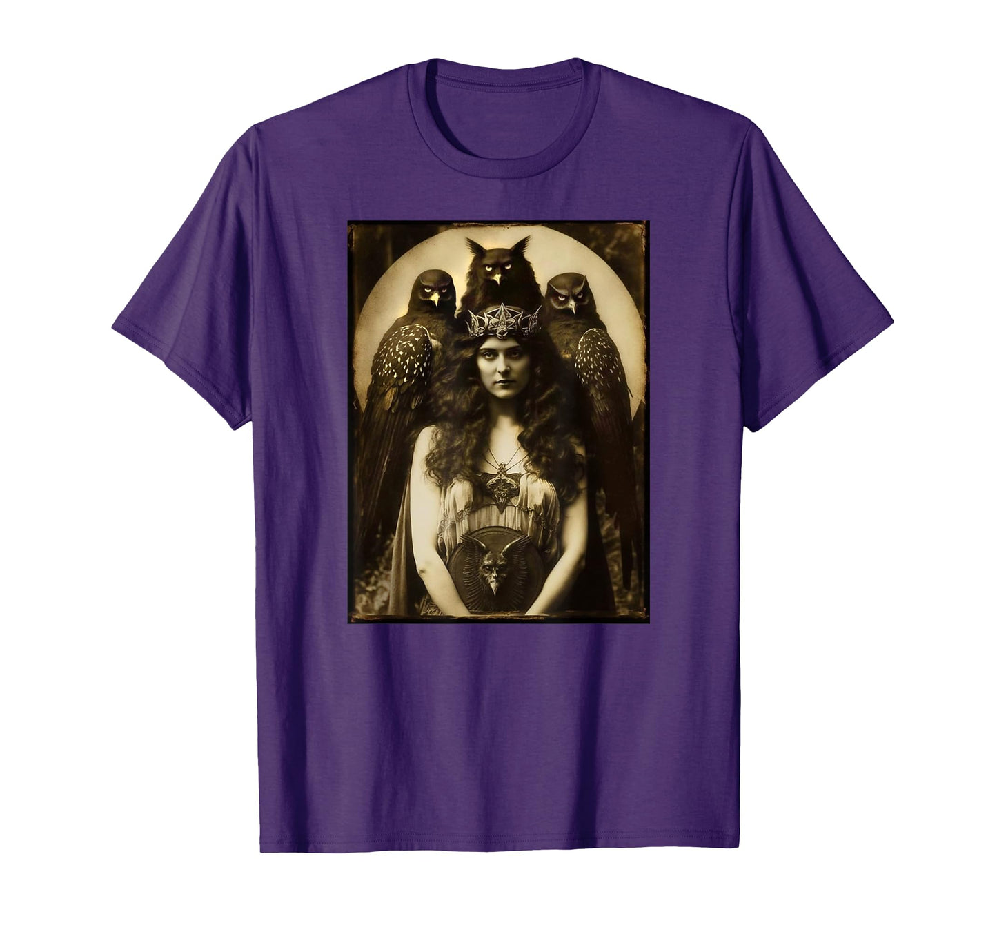 Vintage Witch Sorceress With Raptor Birds 1910s Photography T-Shirt