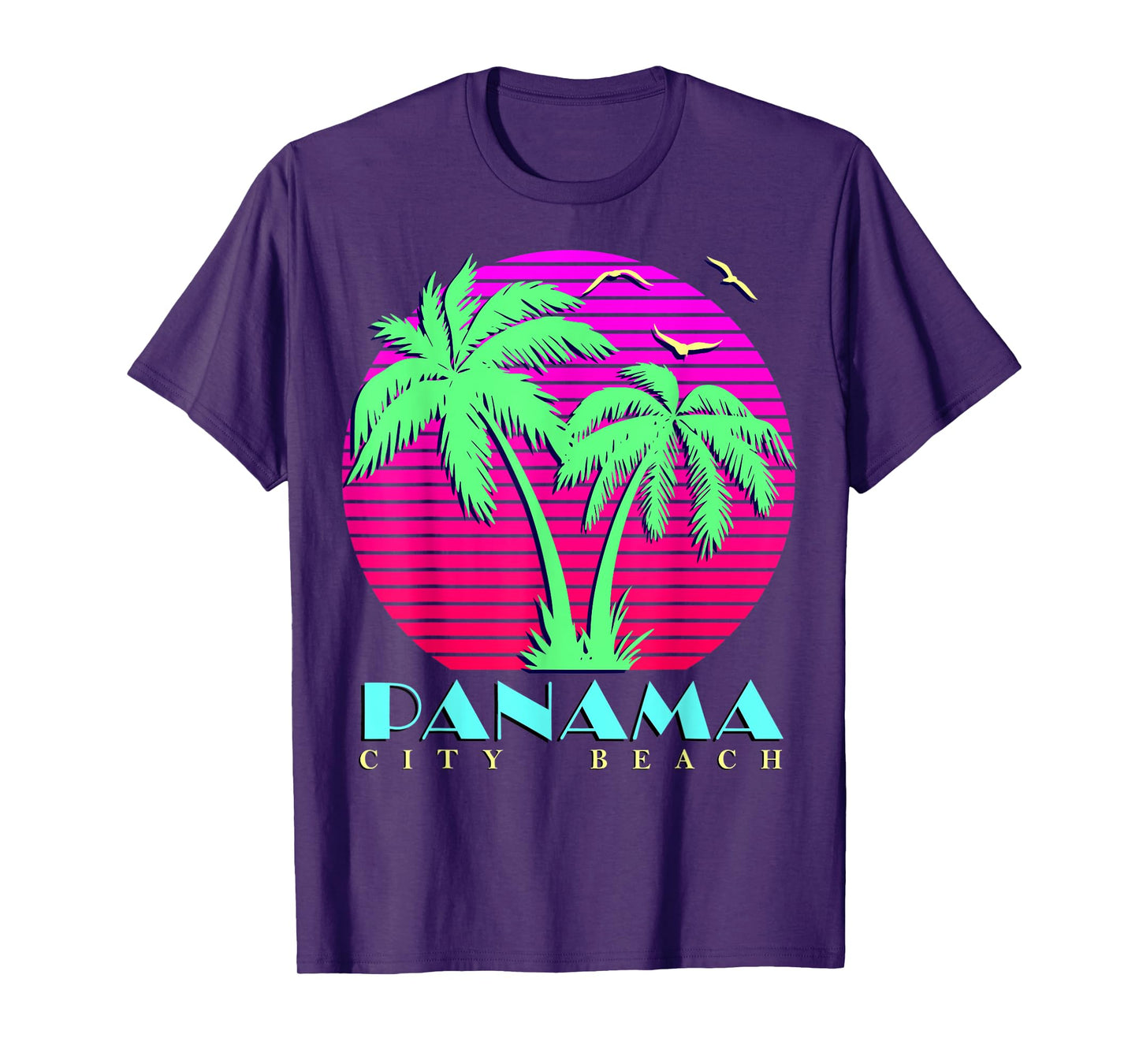 Panama City Beach 80s Palm Trees Summer Sunset sun T-Shirt