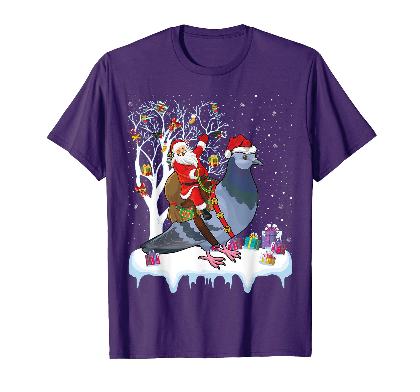 Pigeon Bird Lover Xmas Gift Santa Riding Pigeon Christmas T-Shirt
