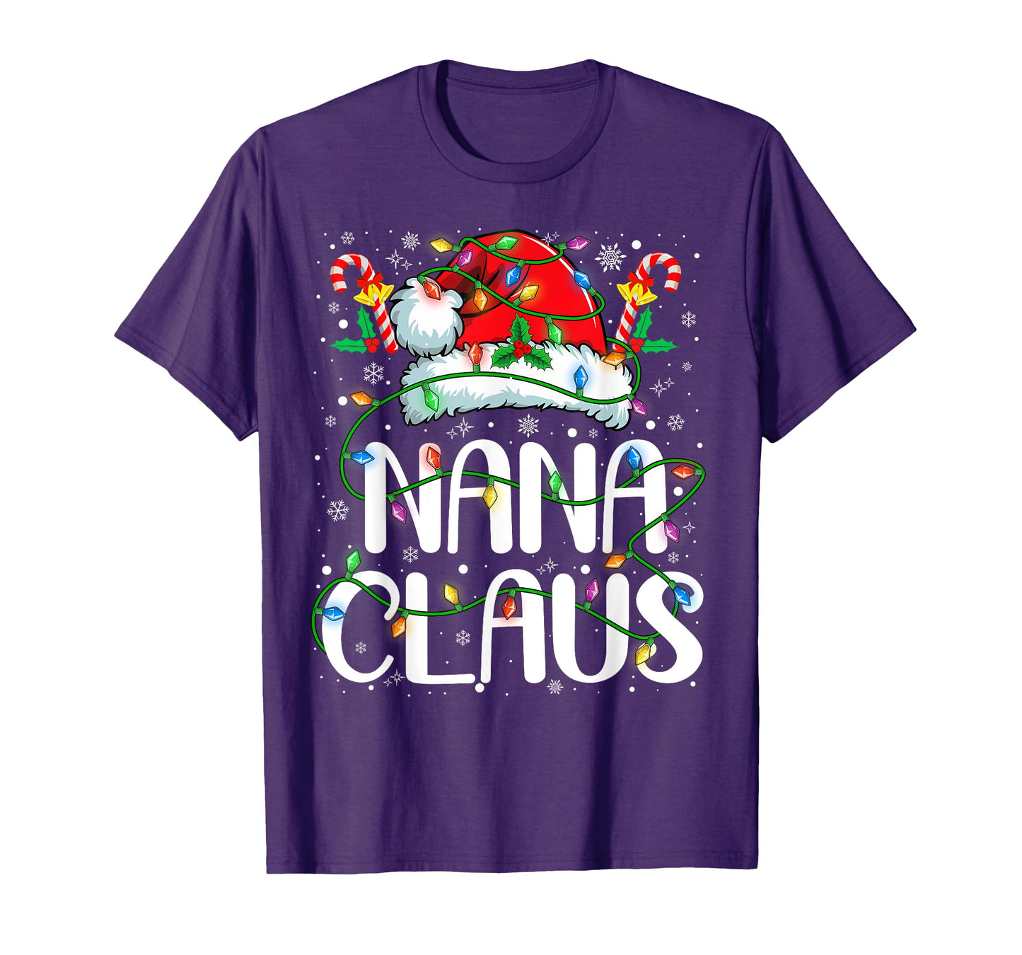 Nana Claus Christmas Lights Pajama Xmas Family Matching T-Shirt