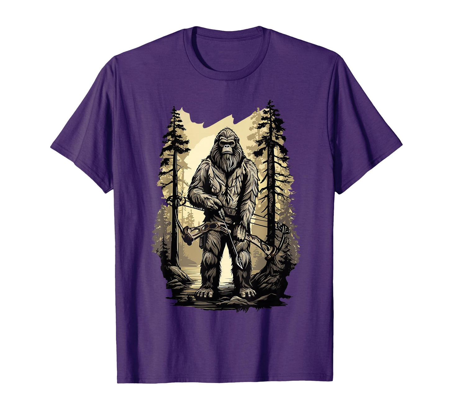 Bow Hunting Bigfoot, Funny Bow Hunting Sasquatch T-Shirt, Black, Unisex-Adults, Small, Short Sleeve, Classic Fit, Cotton, Polyester