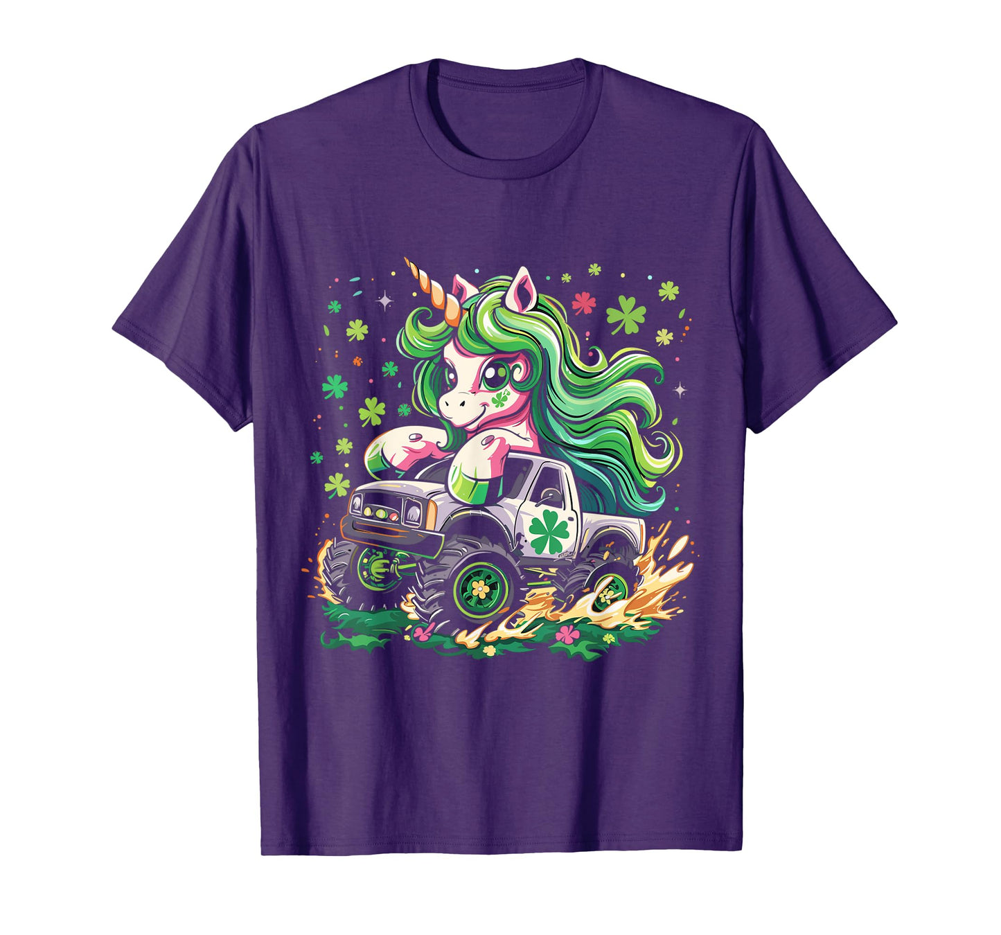 Funny Unicorn Riding Monster Truck Irish St Patricks Day T-Shirt