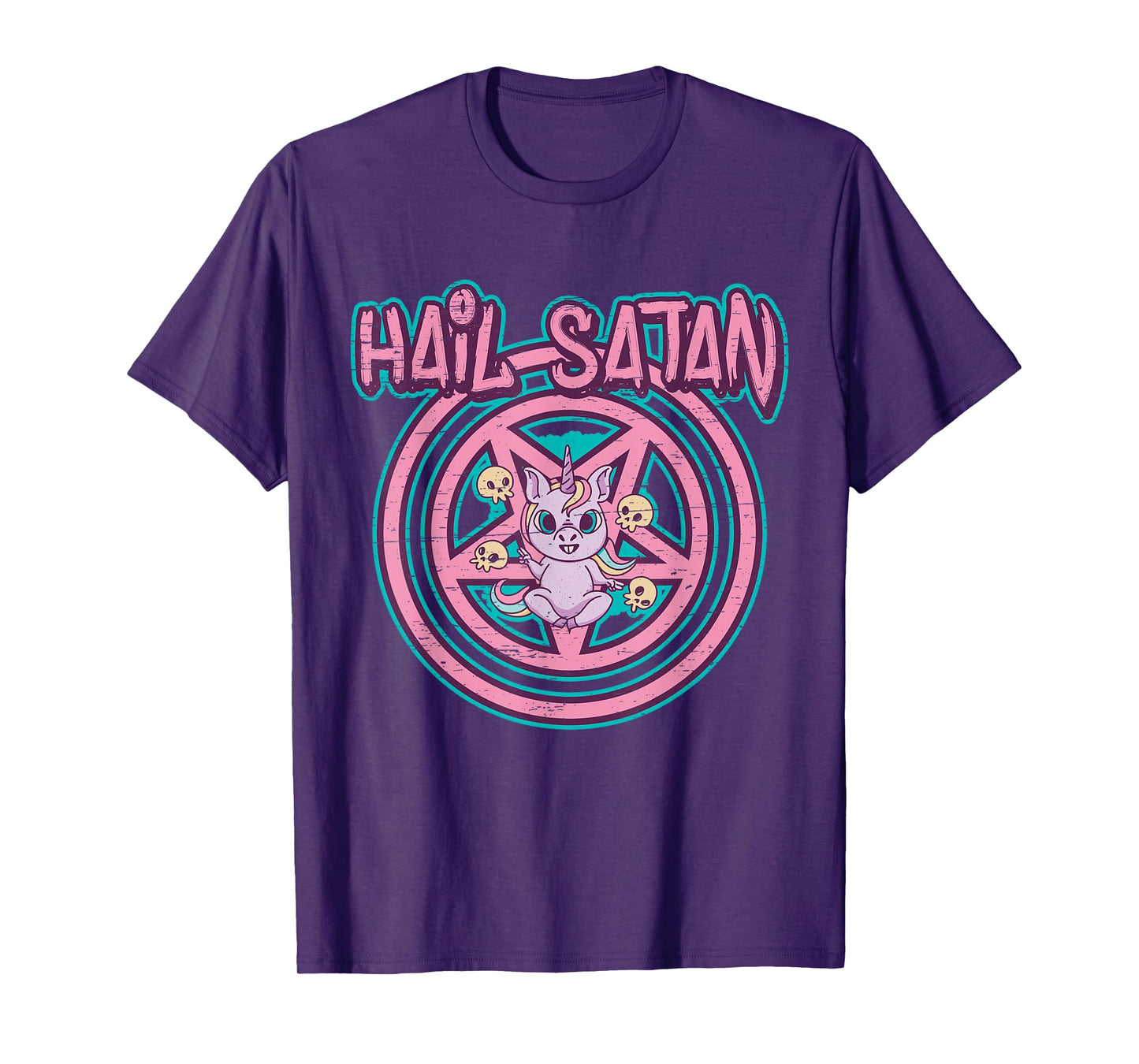 Hail Satan Death Metal Unicorn - Black Dark Rock Death Metal T-Shirt