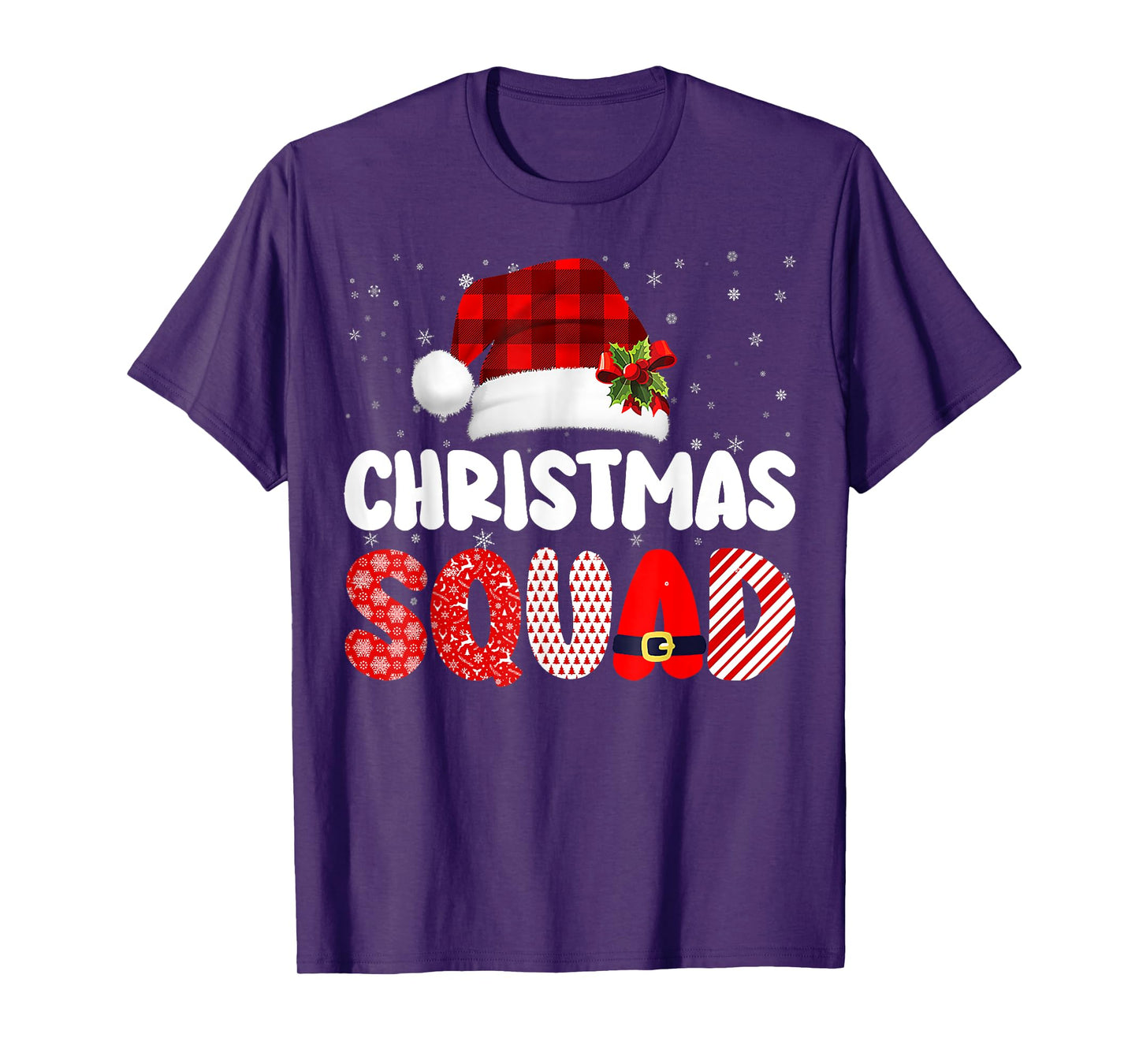 Christmas Squad Family Group Matching Red Plaid Santa T-Shirt