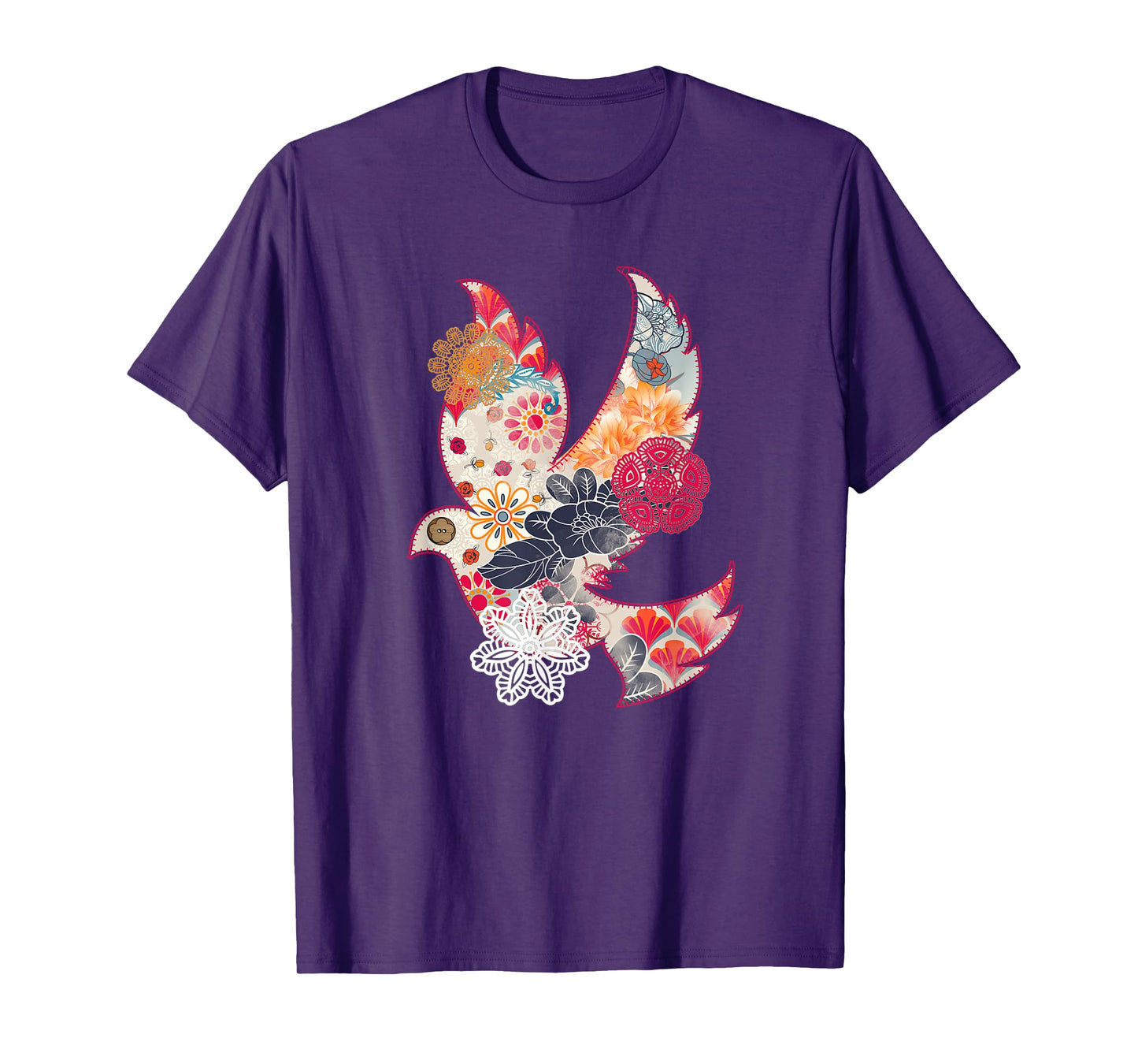 Beautiful Dove Bird Flying Floral Flower Pattern Artwork T-Shirt
