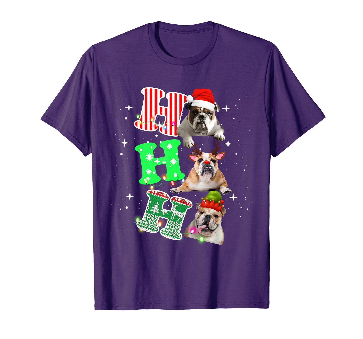 Ho Ho Ho English Bulldog Santa reindeer Christmas Men Women Kids T-Shirt