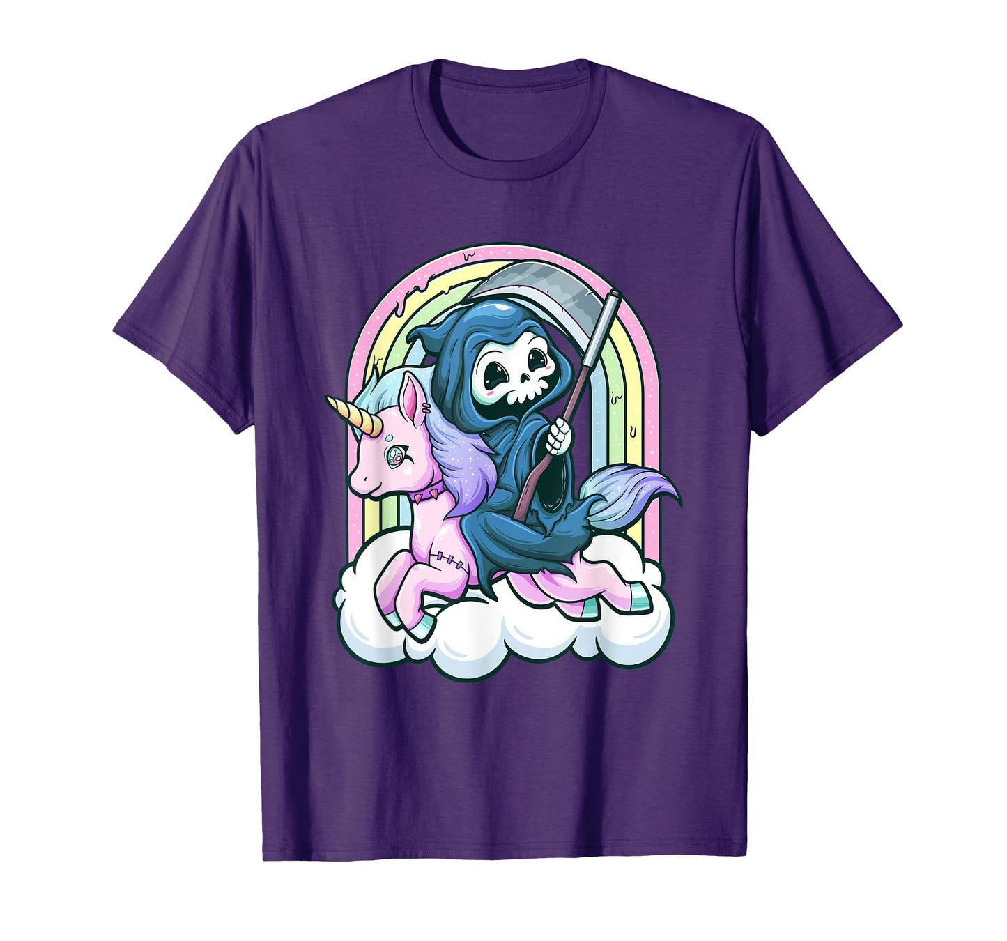 Kawaii Pastel Goth Cute Creepy Unicorn Grim Reaper T-Shirt