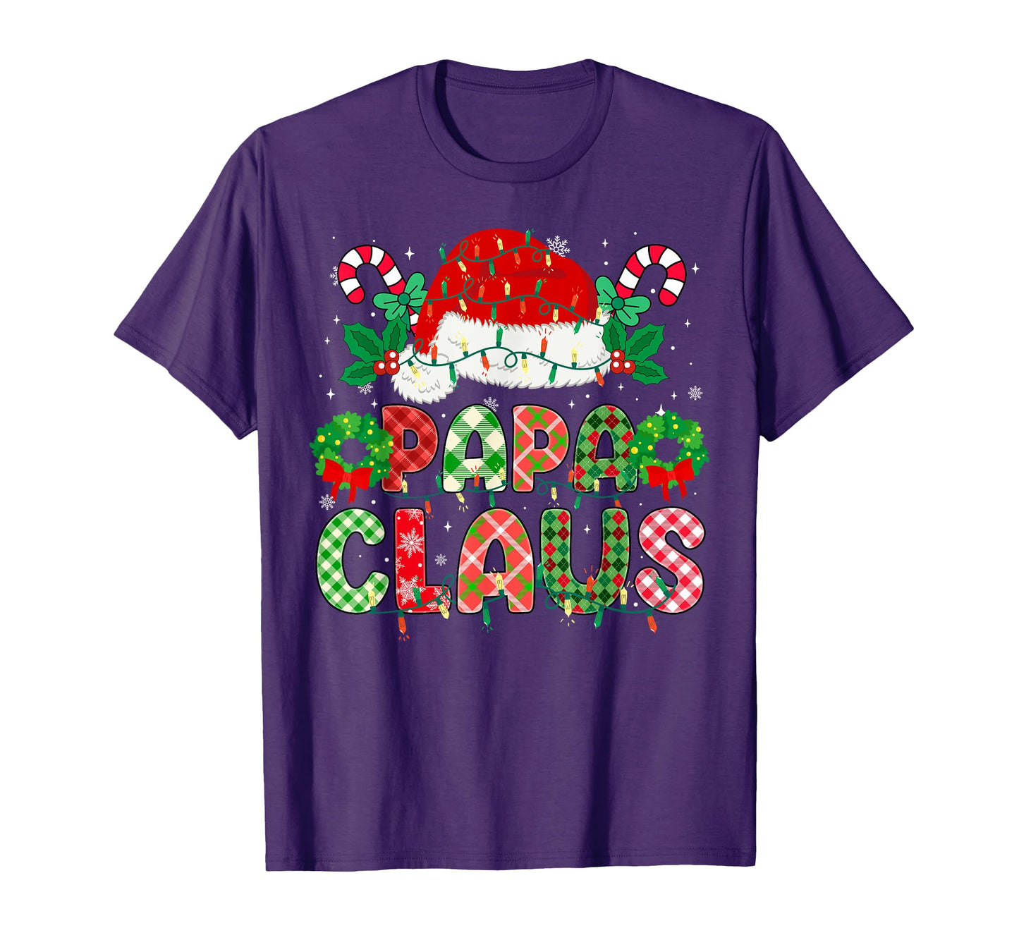 Papa Claus Christmas Lights Pajama Family Matching Grandpa T-Shirt