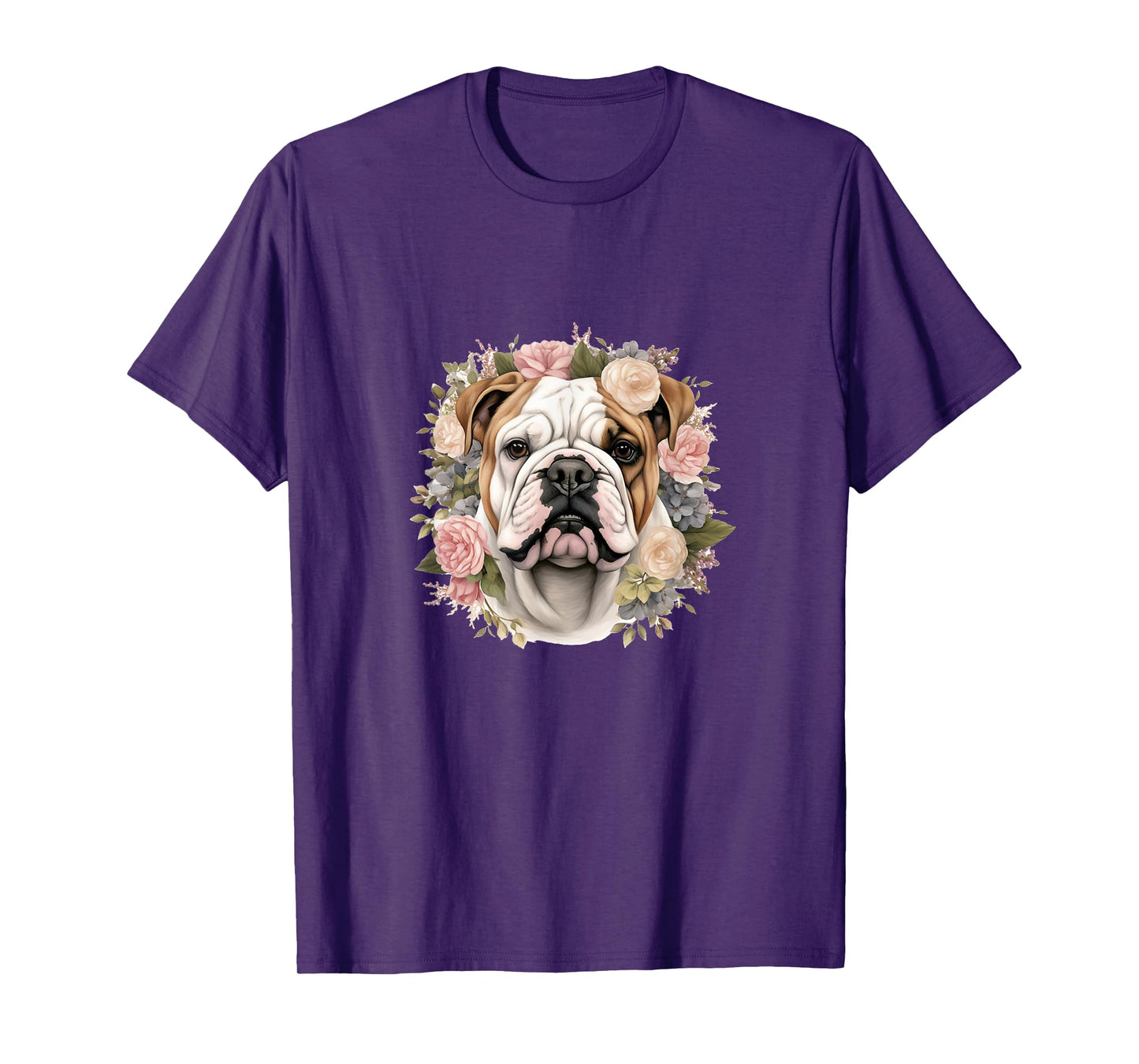 Floral English Bulldog Pastel Flower Border T-Shirt