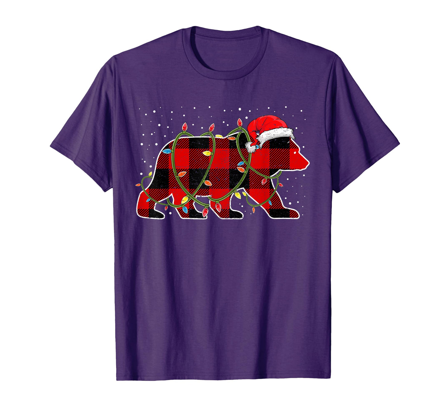 Red Buffalo Plaid Christmas Tree Light Bear Pajama Sweater T-Shirt