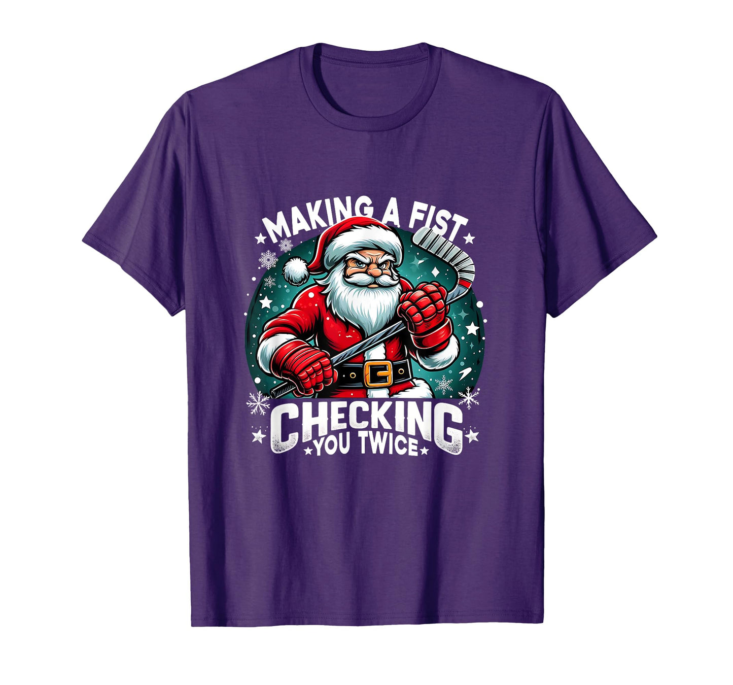 Making A Fist Checking Your Twice Santa Xmas Hockey Players T-Shirt