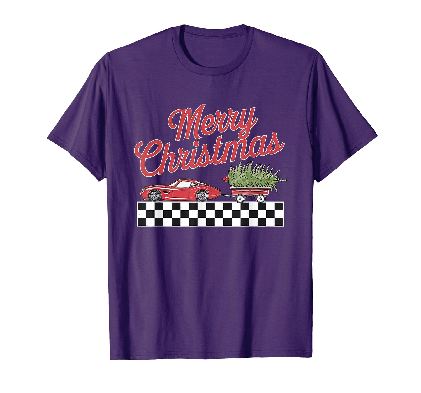 Racing Merry Christmas Race Car Pulling Wagon Christmas Tree T-Shirt