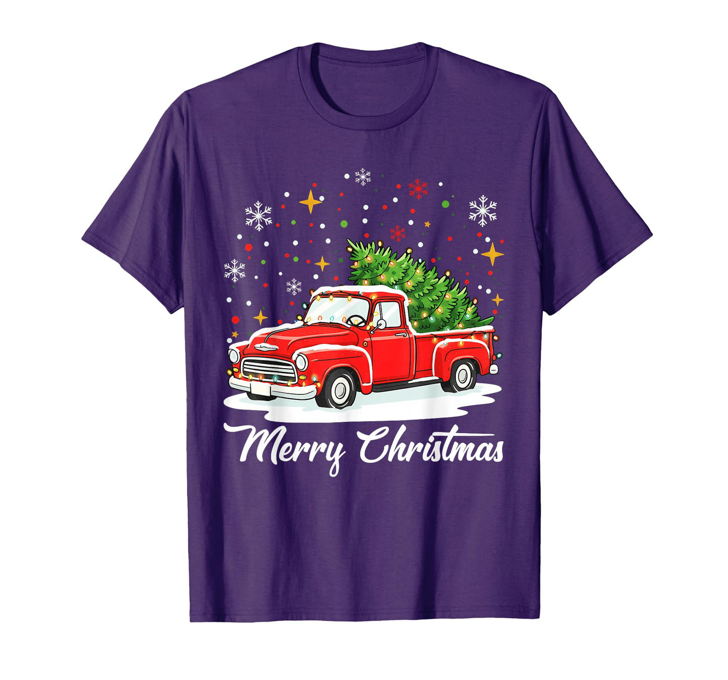 Vintage Merry Christmas Red Truck Xmas Tree Family T-Shirt