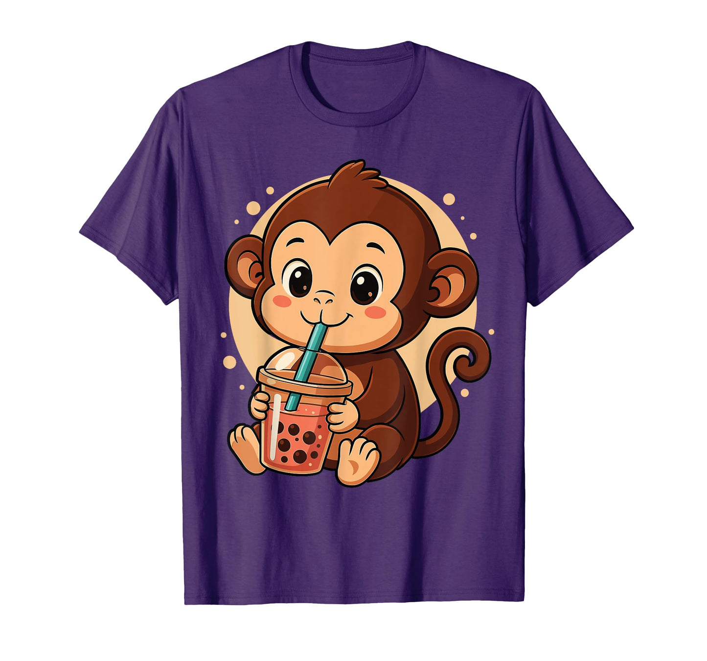 Cute Monkey Kawaii Anime Drinking Bubble Tea Girl Kids T-Shirt