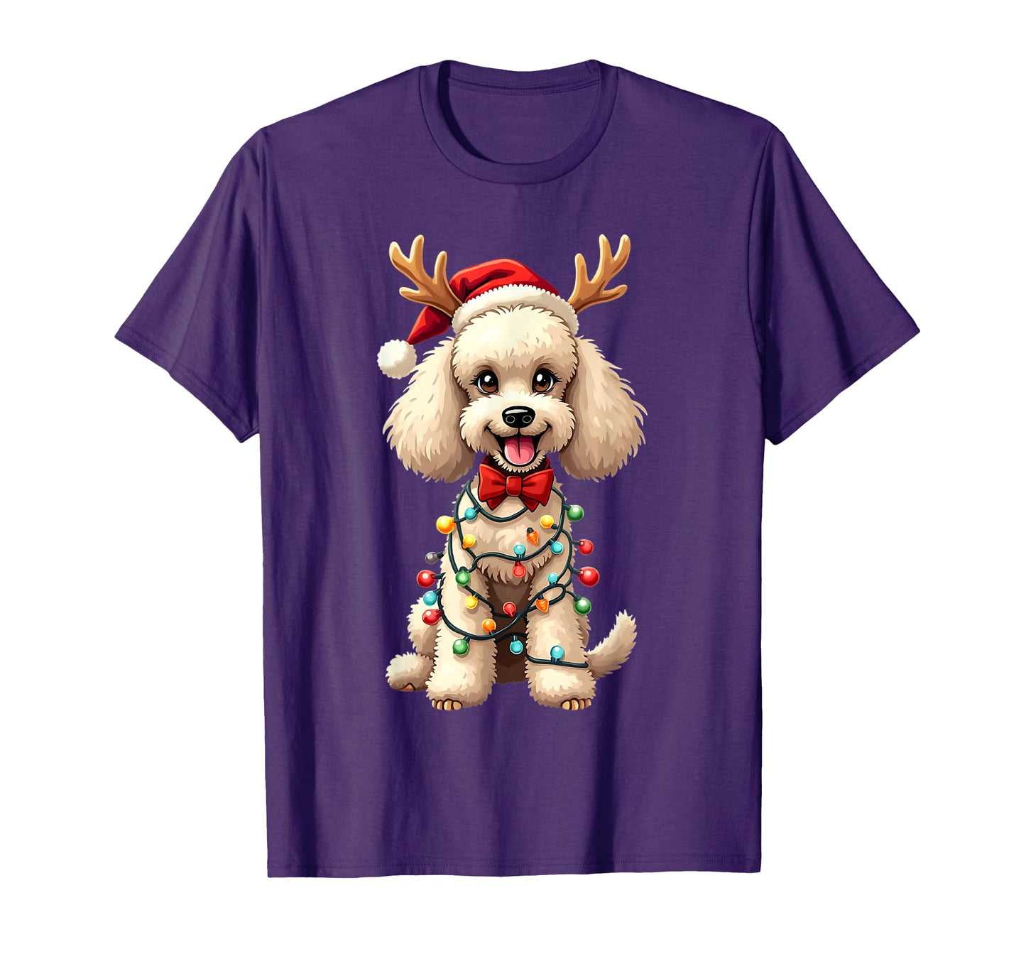 Santa Poodle Reindeer Light Christmas Funny Poodle Pajama T-Shirt