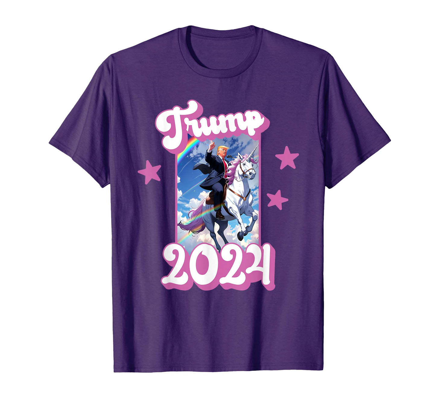 Funny Donald Trump Riding an Unicorn. Pink Trump 2024 Girl T-Shirt
