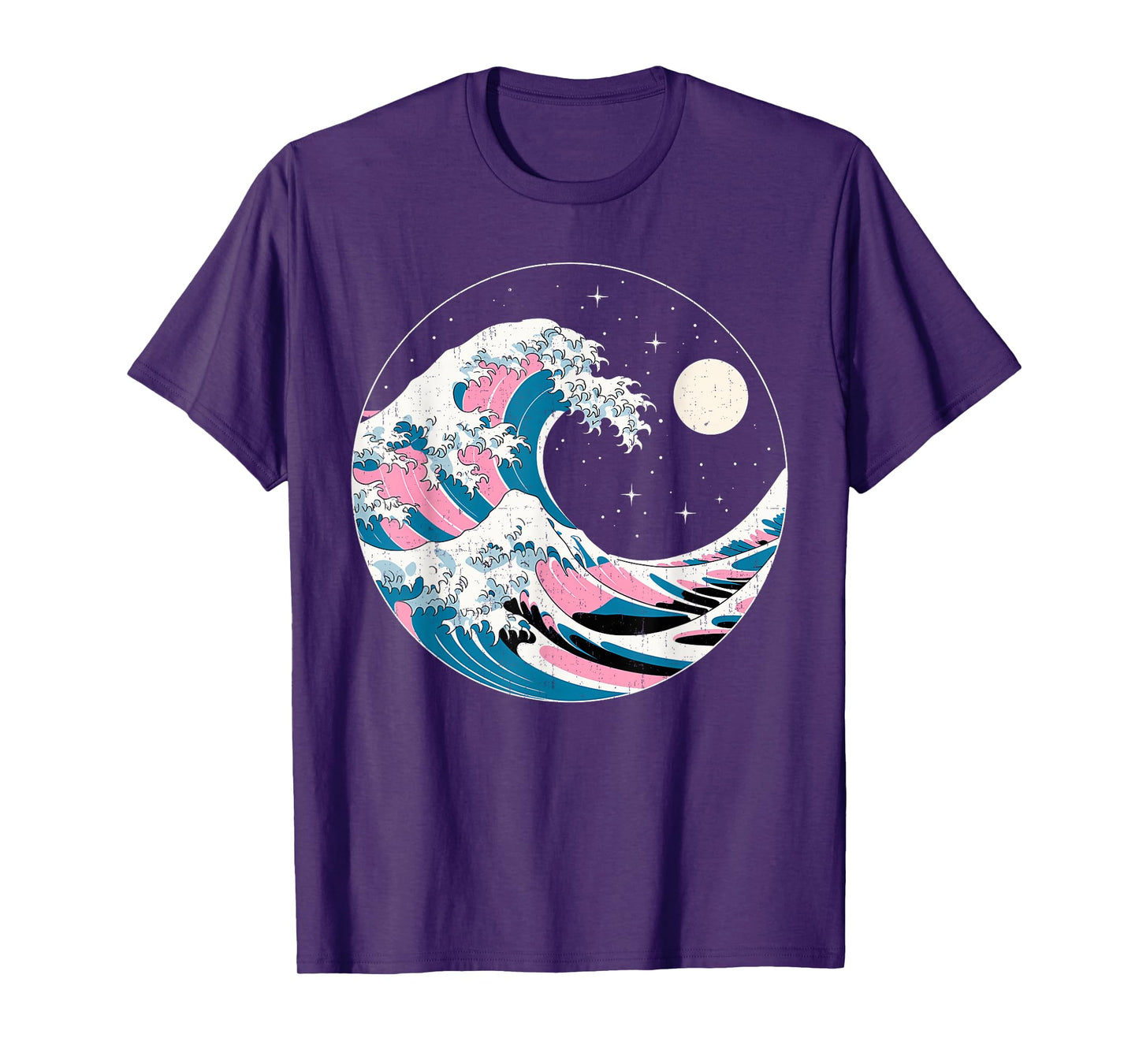 LGBTQ Pride Wave in Japanese Style Under Starry Night Moon T-Shirt
