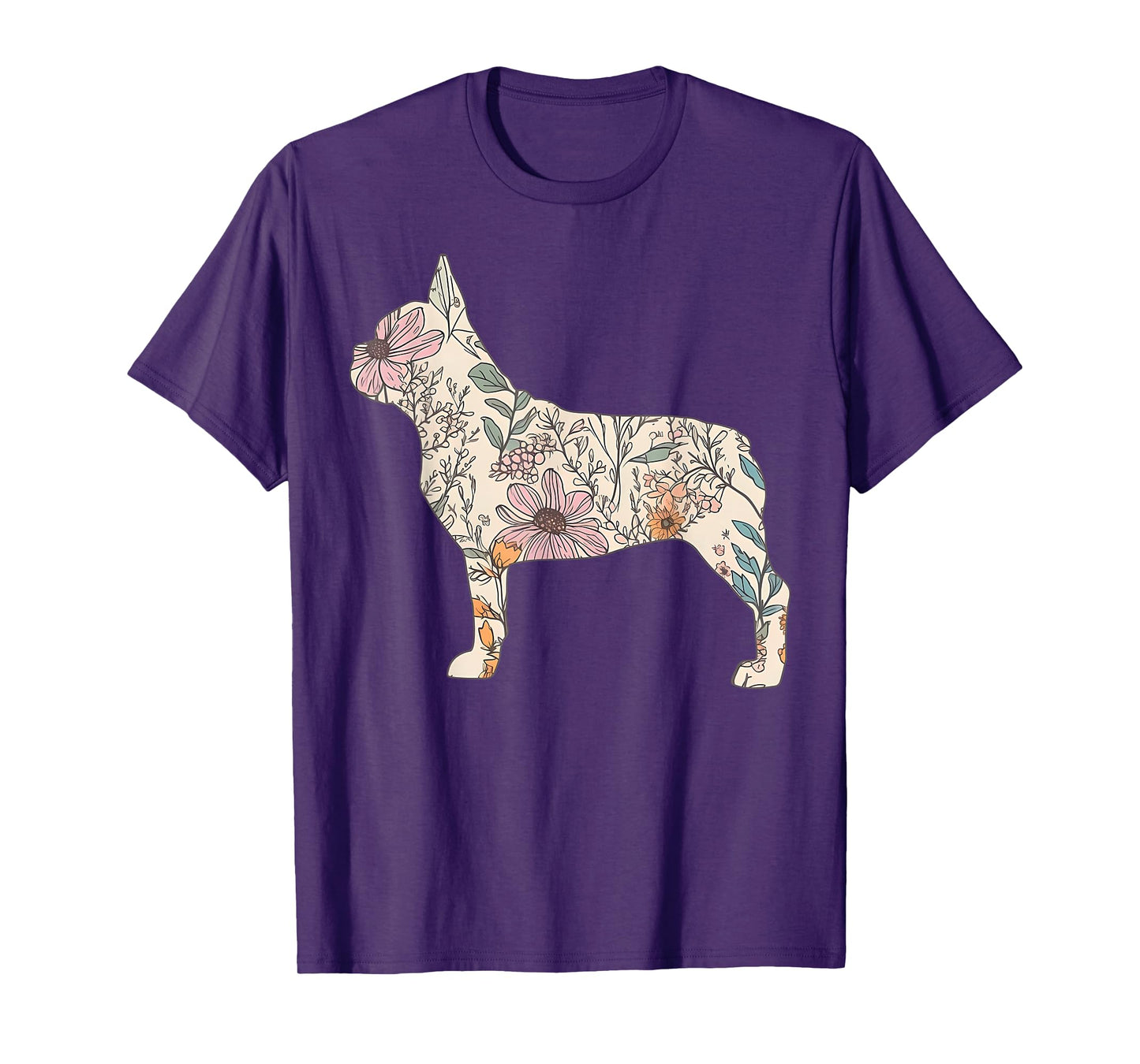 Floral French Dog Silhouette Dog Pet French Bulldog Flower T-Shirt for Men Women