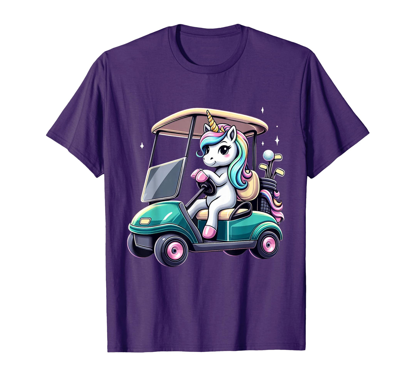 Unicorn Riding Golf Cart Boys Girls Women Kids Teens Rainbow T-Shirt