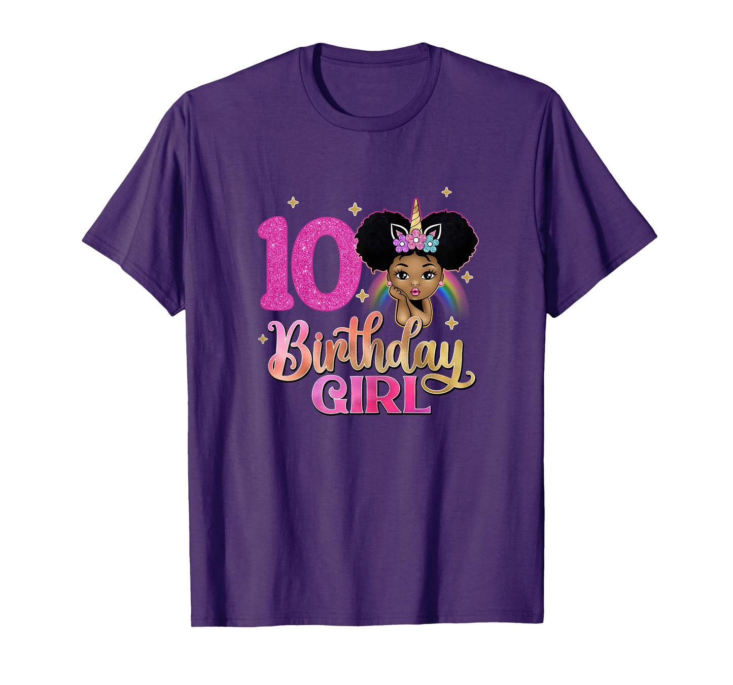 10th Birthday Girl Afro Melanin Unicorn Princess 10 Yrs Old T-Shirt