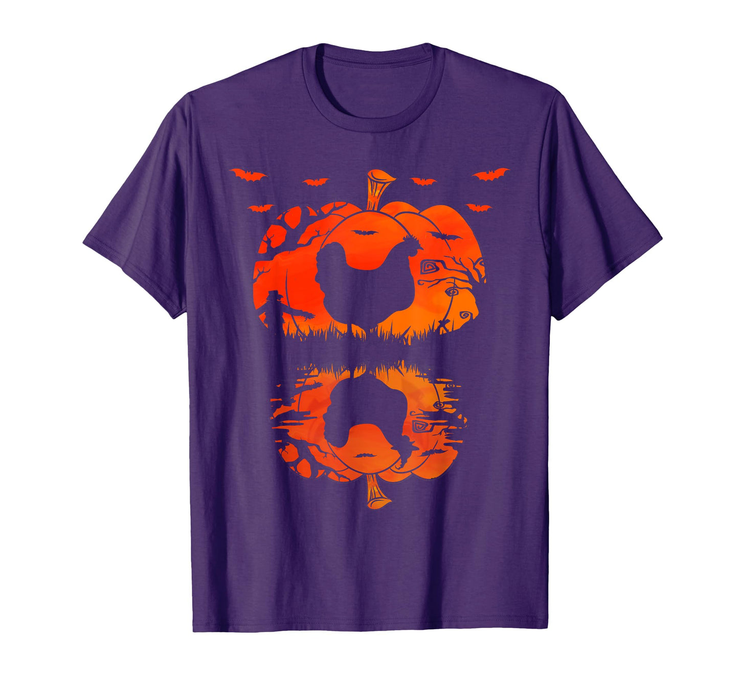 Chicken Silhouette Pumpkin Halloween Funny Chicken Witch T-Shirt