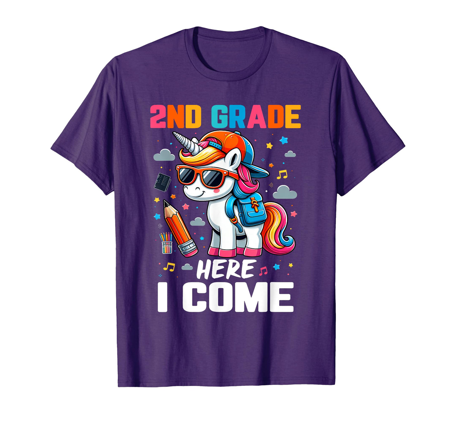 Second Grade Here I Come Unicorn Girls Kids Back To School T-Shirt