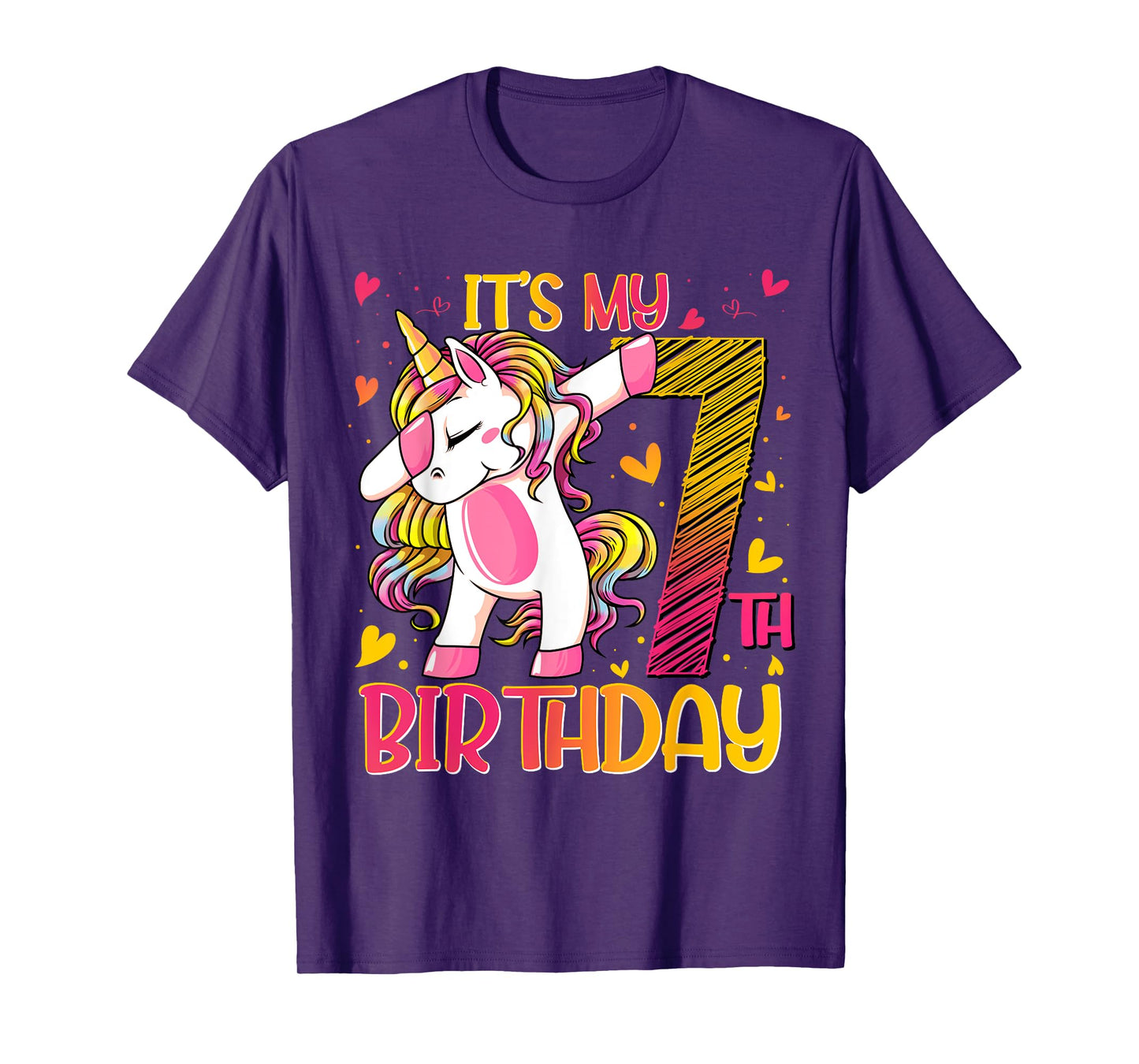 7 Year Old Unicorn Dabbing 7th Birthday Girl Unicorn Party T-Shirt