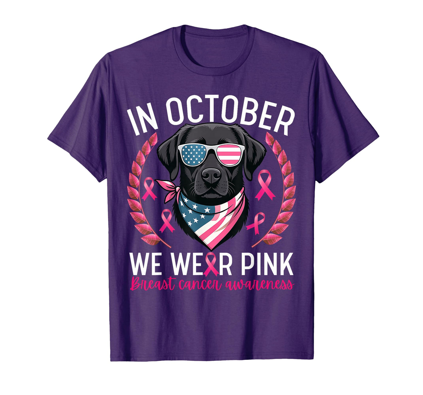 Labrador USA Flag Patriotic Dog Breast Cancer Awareness T-Shirt