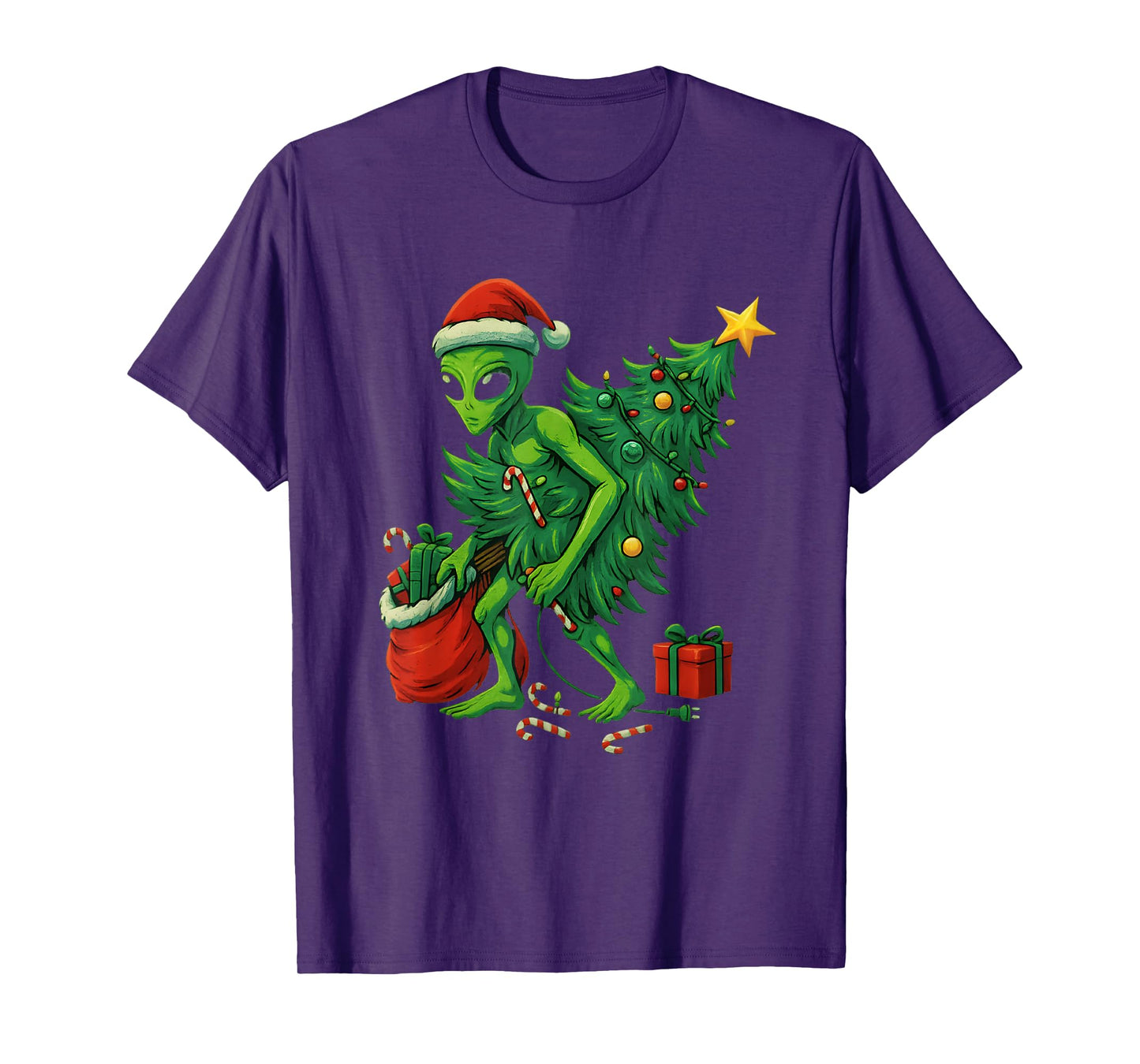 Alien Christmas Tree Lights Xmas Gifts Boys Men T-Shirt