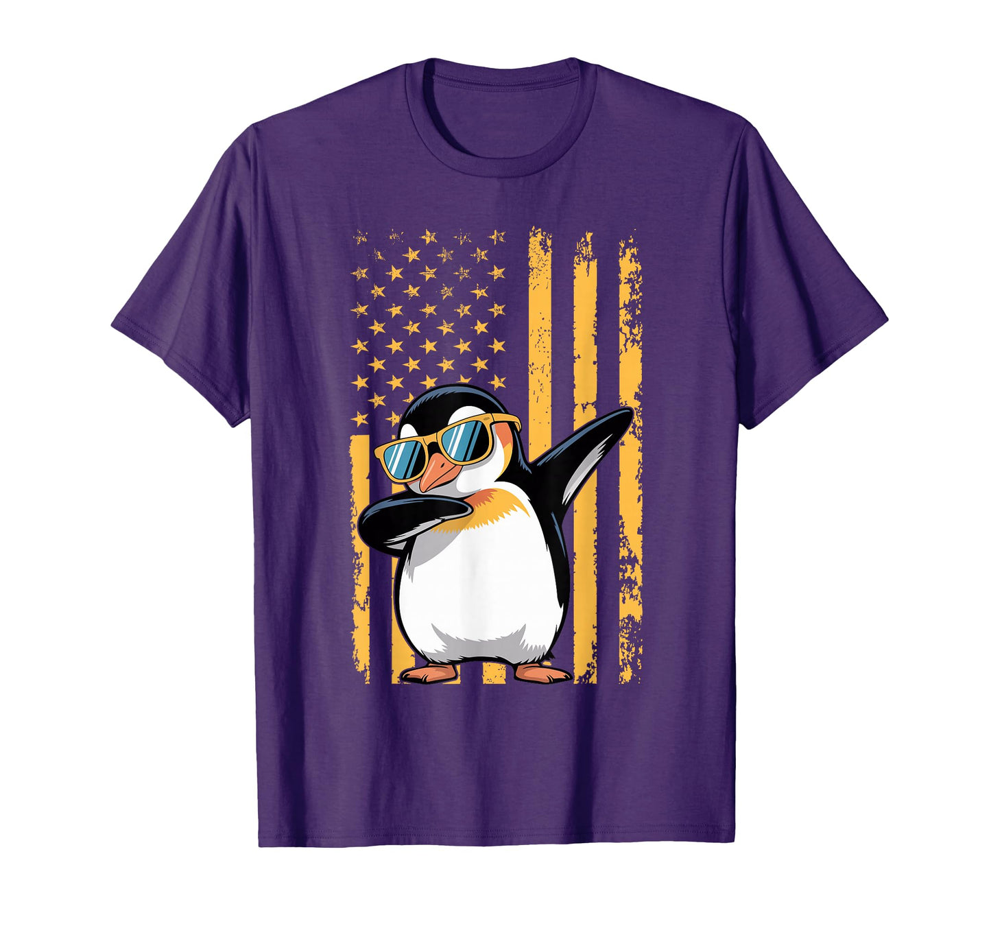 Graphic Penguin Retro American Flag Funny Penguin Lovers T-Shirt