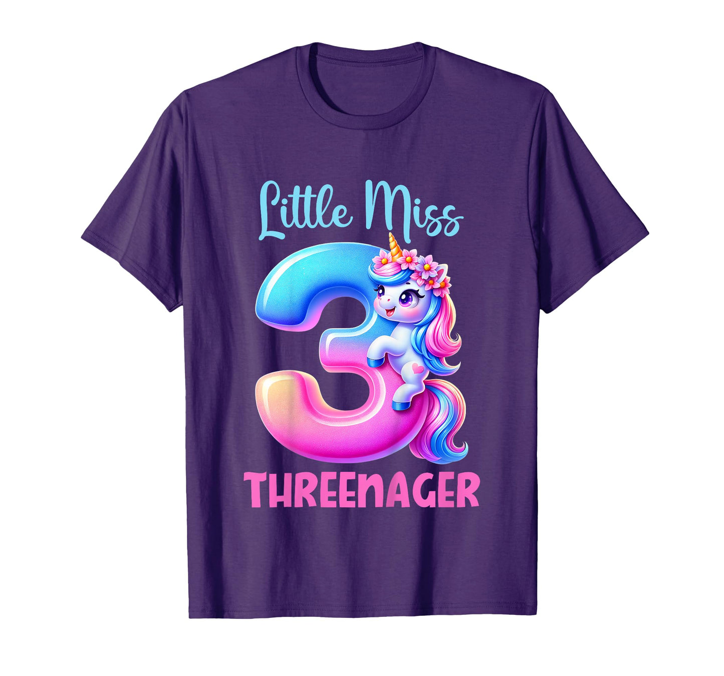 Little Miss Threenager Three 3rd Birthday Girls 3 Years T-Shirt