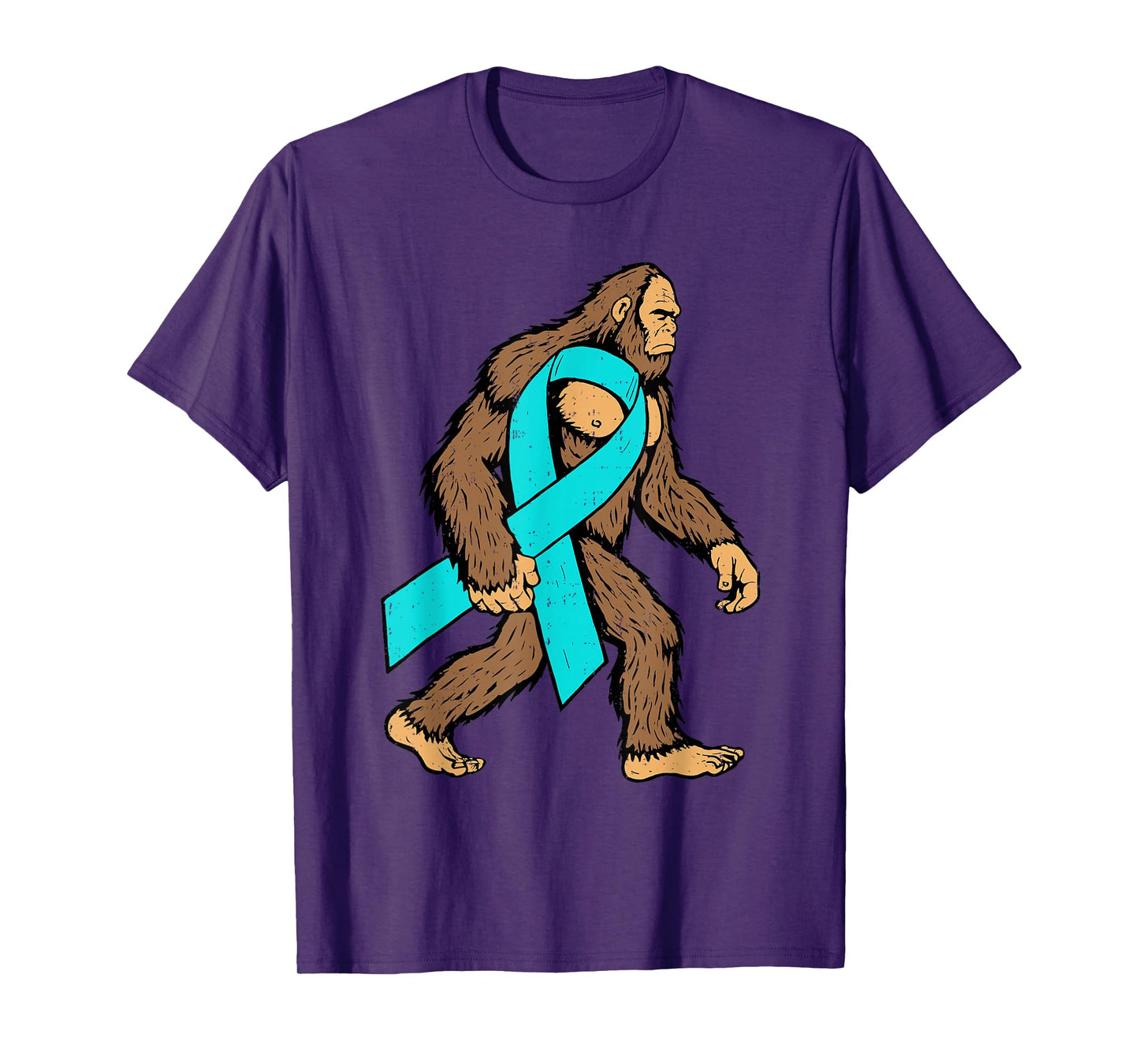 Ovarian Cancer Awareness Bigfoot Ribbon Teal Support Men Boy T-Shirt