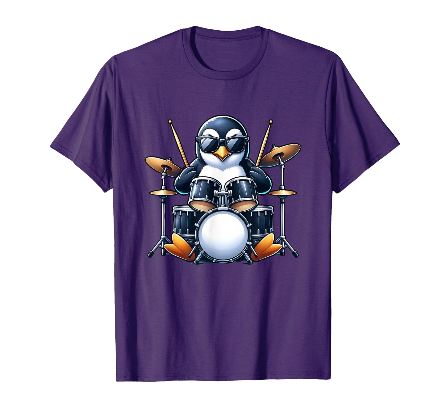 Penguin Playing Drums Rock Band Musician Funny Winter Theme T-Shirt