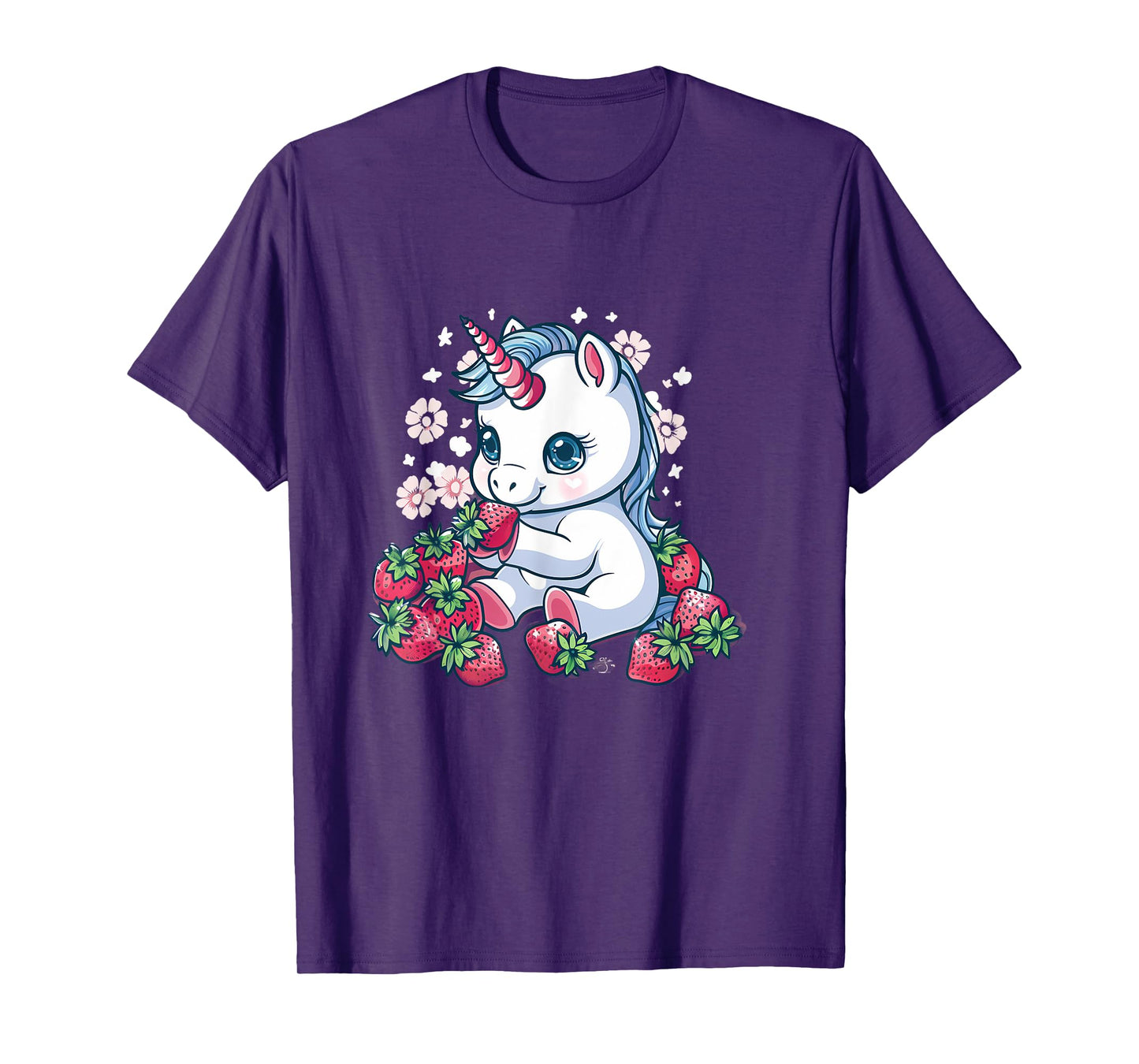 Strawberry Unicorn Cute Floral Strawberries Animal Print T-Shirt