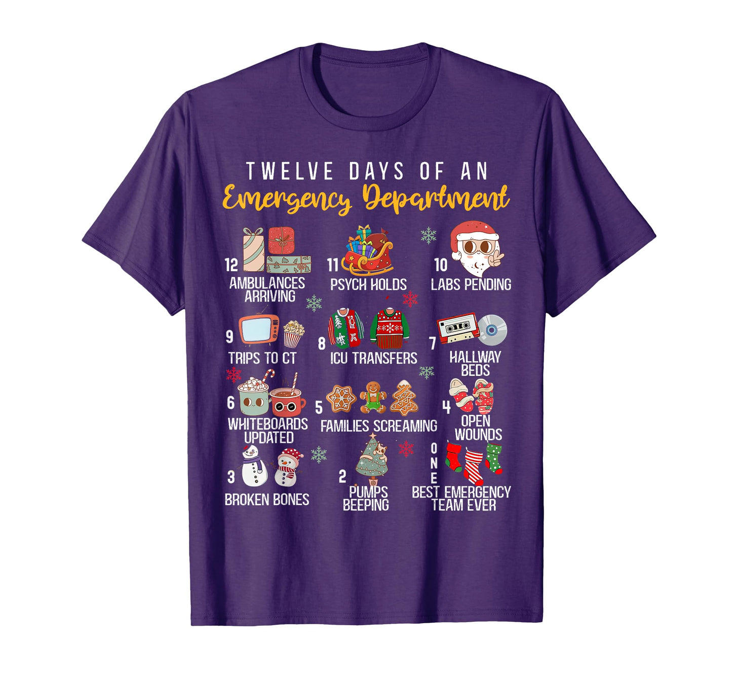 12 Days Of An Emergency Department, ER Nurse Christmas T-Shirt