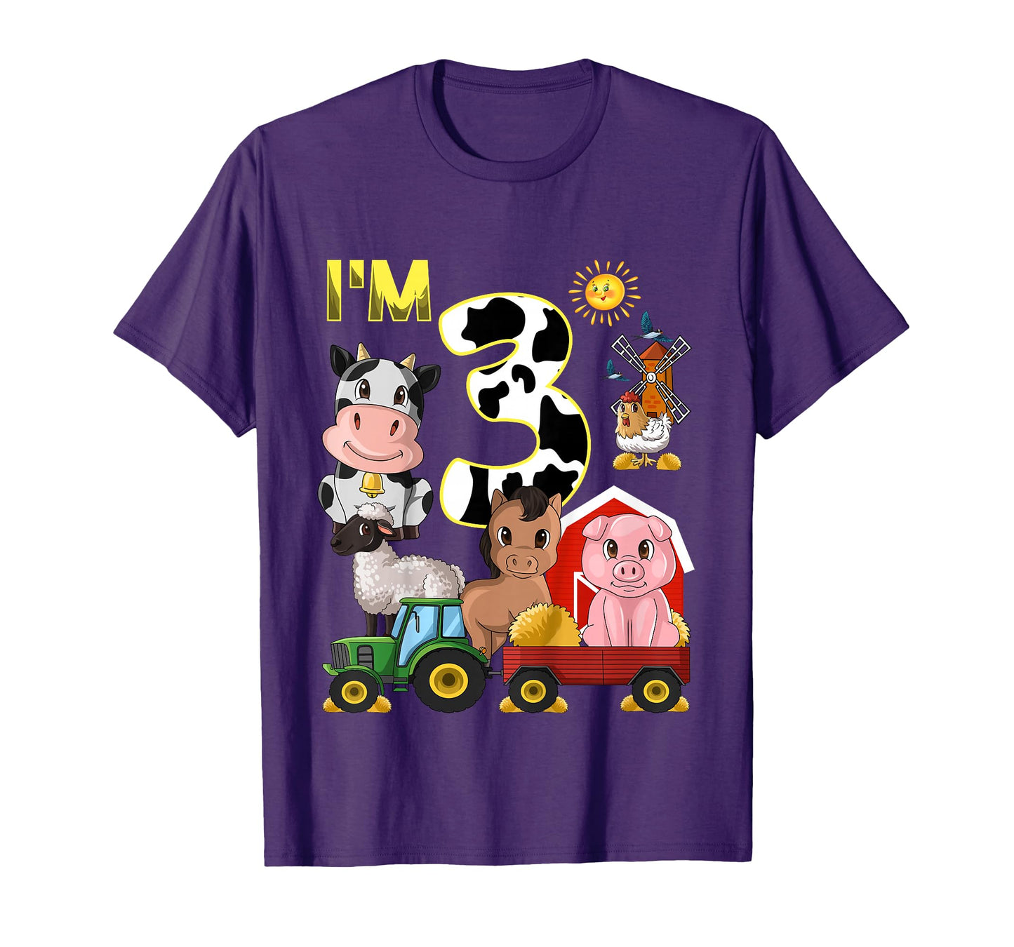 Farm Animals Tractor 3rd Birthday 3 Year Old Birthday Party T-Shirt