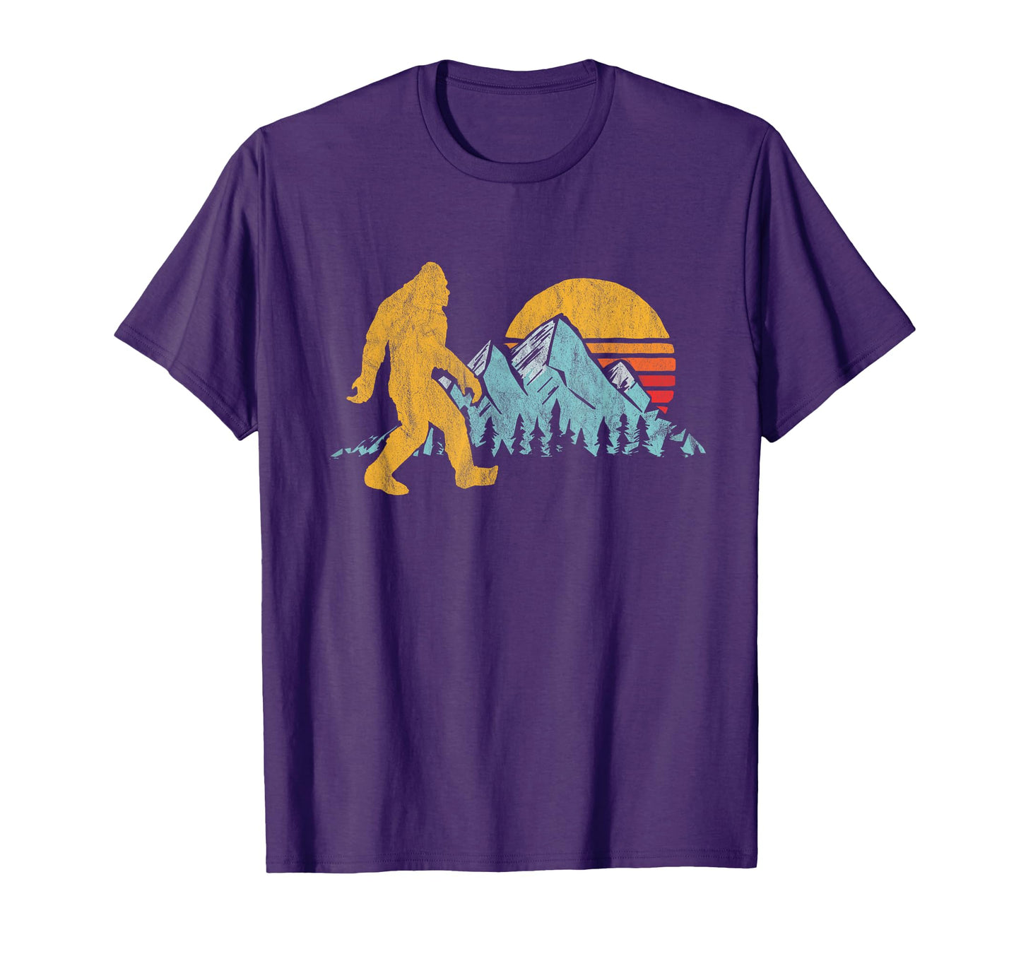 Retro Bigfoot Silhouette Mountain Sun Believe! Graphic T-Shirt